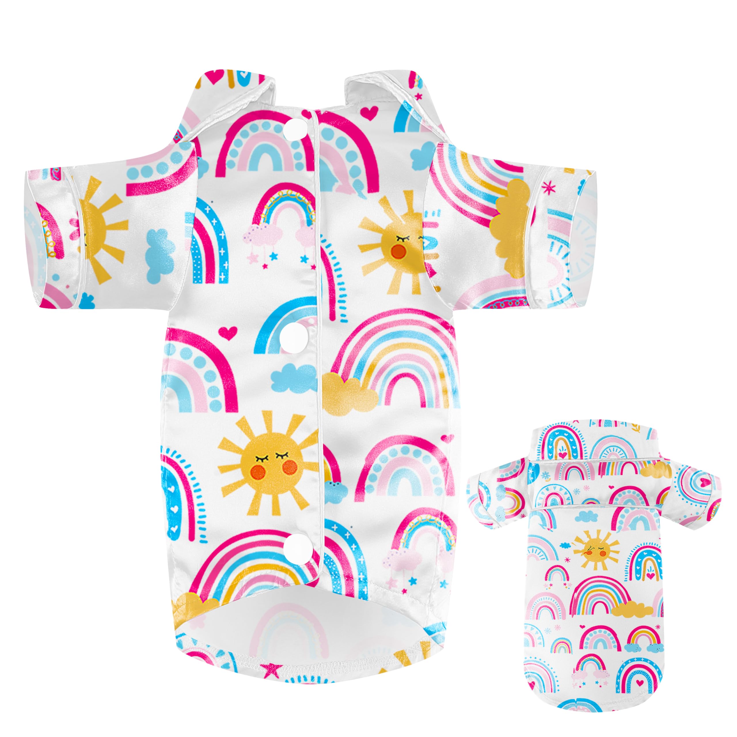 Dog Silk Pajamas Dog Shirts For Small Dogs Satin Pjs Two-Legged Puppy Clothes Lapel Sleepwear Cat Outfit (Boho Rainbow, L)