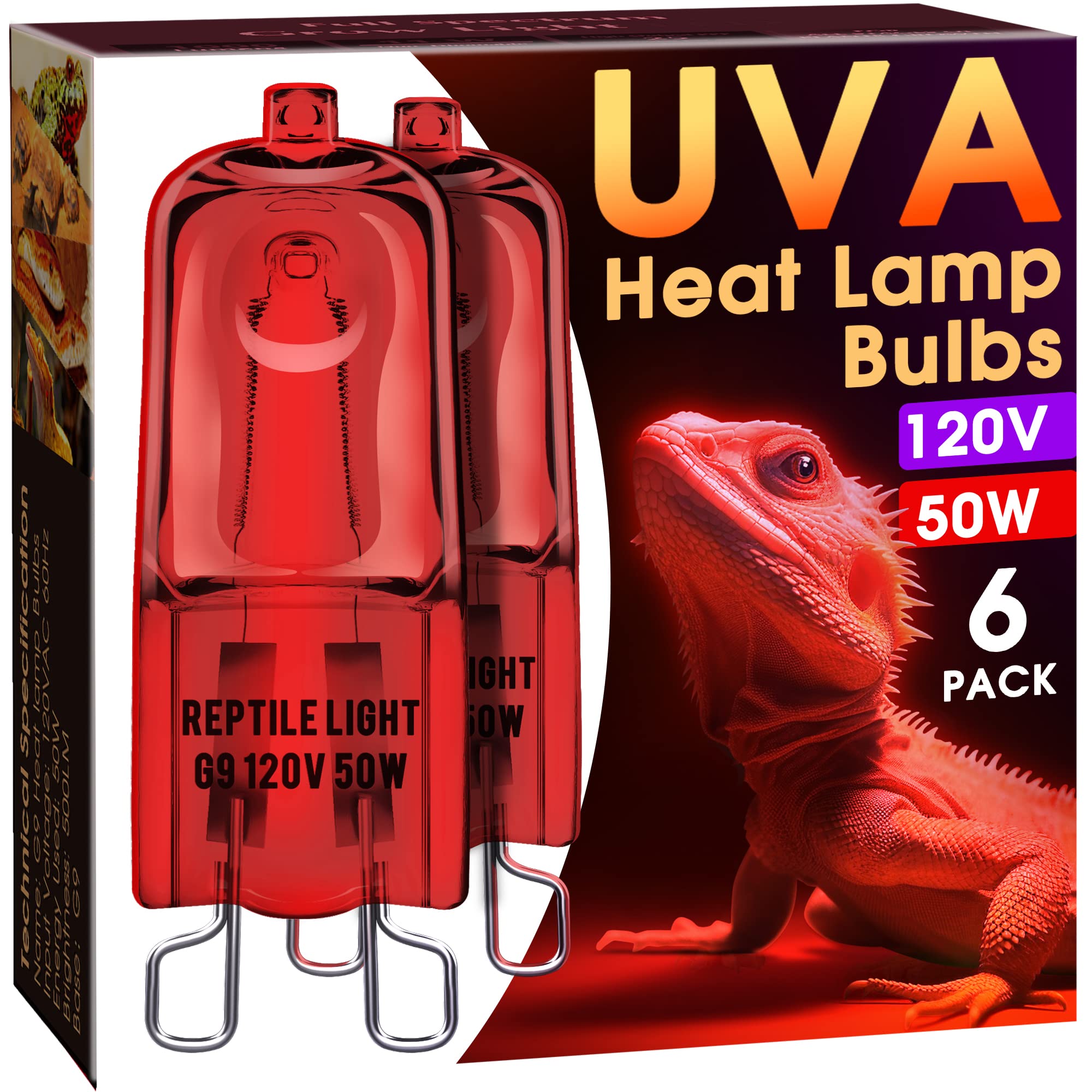 Briignite G9 Infrared Heat Lamp Bulbs for Reptile, Mini Reptile Light, Dimmable Night Red UVA Reptile Heat Lamp, 2 Pin Base Mini