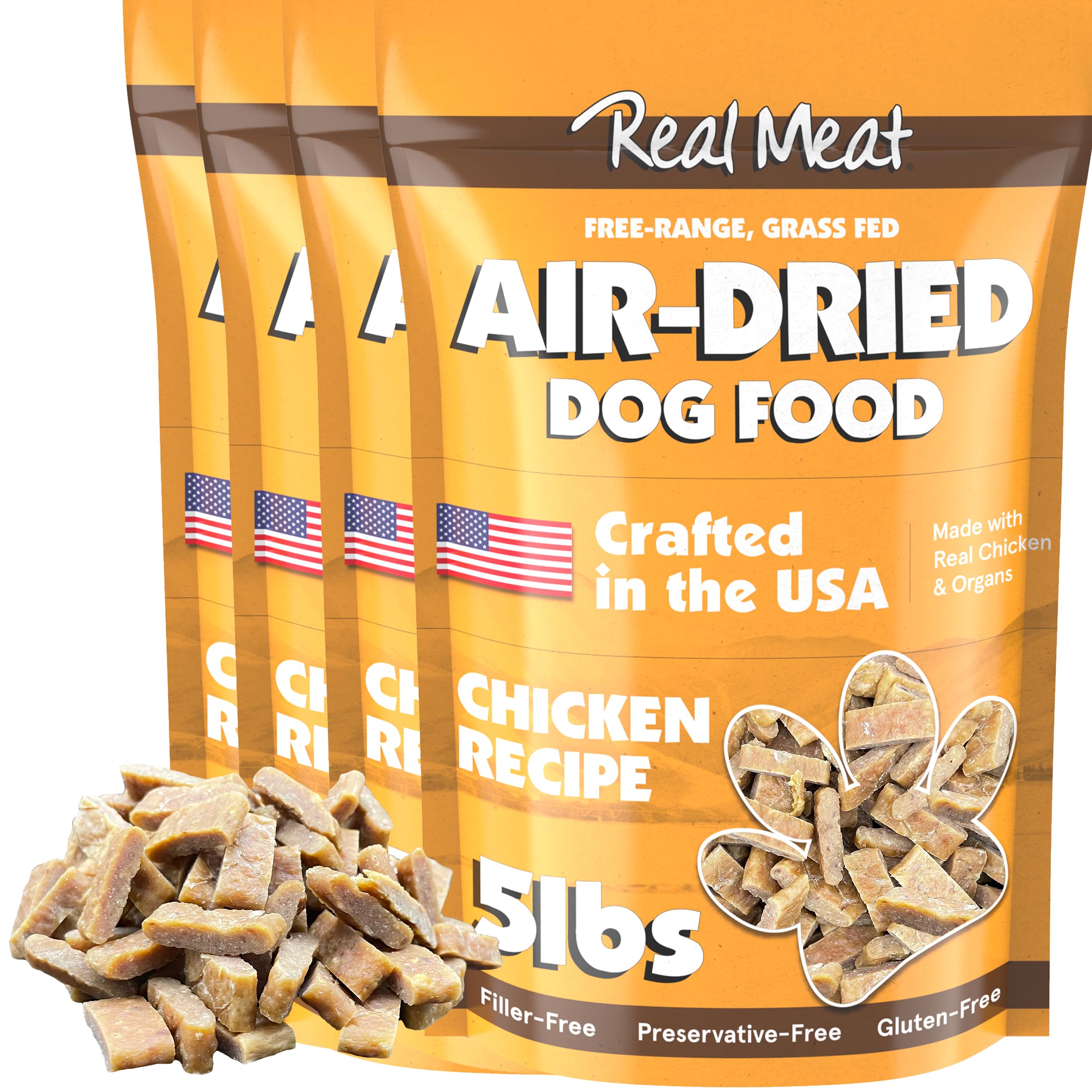 TRMC Real Meat Air Dried Dog Food w/Real USA Chicken - Four 5lb Bags of Grain-Free Real Meat Dog Food Sourced from Free-Range, C