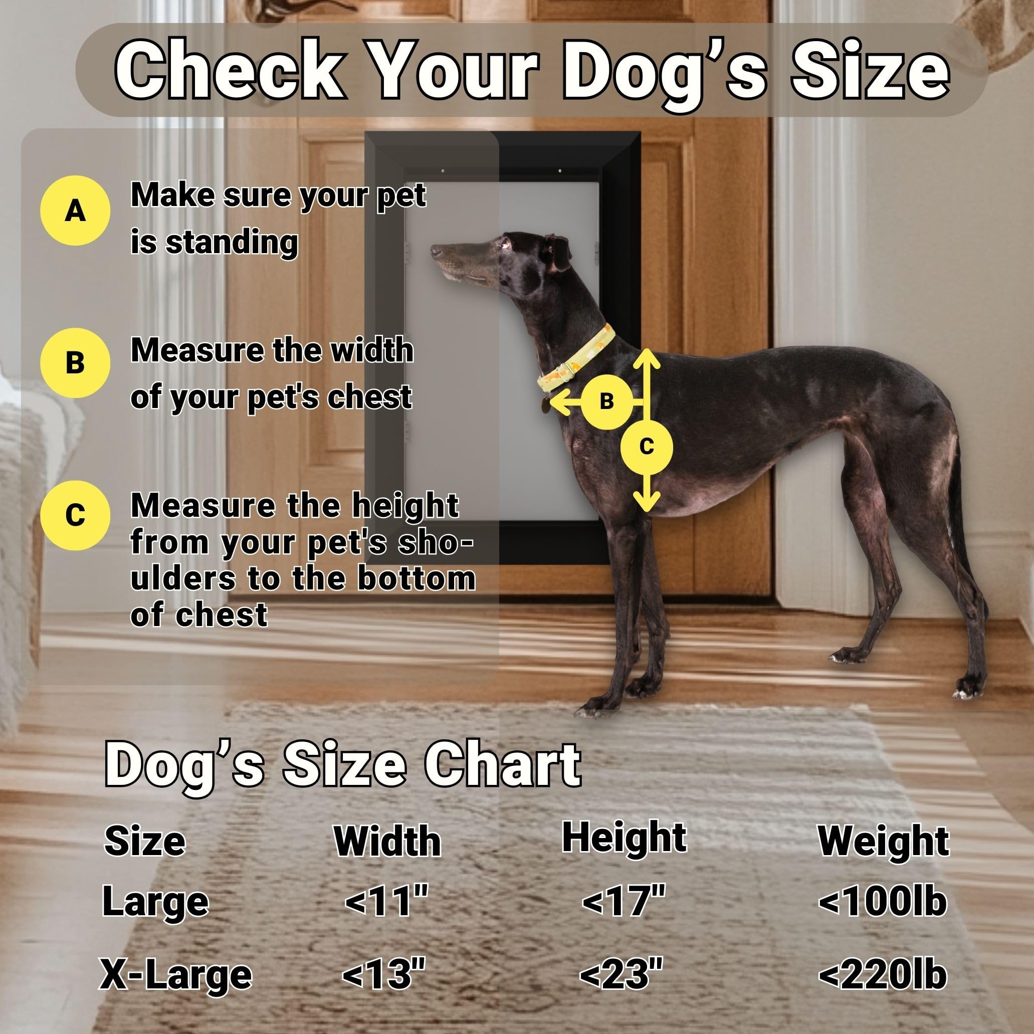 CYBERGATE X-Large Aluminum Dog Door - Heavy Duty Magnetic Double Flap, Lockable, Black, Easy to Assemble, 14.5"W x 25.125"H