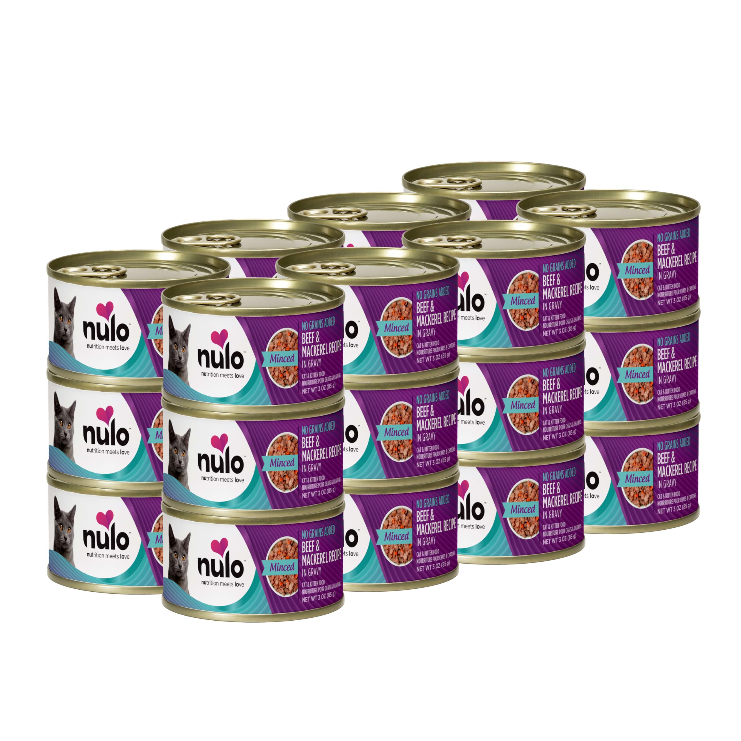 Nulo Beef & Mackerel Minced Wet Canned Cat Food, 3 Ounce (Pack of 24)