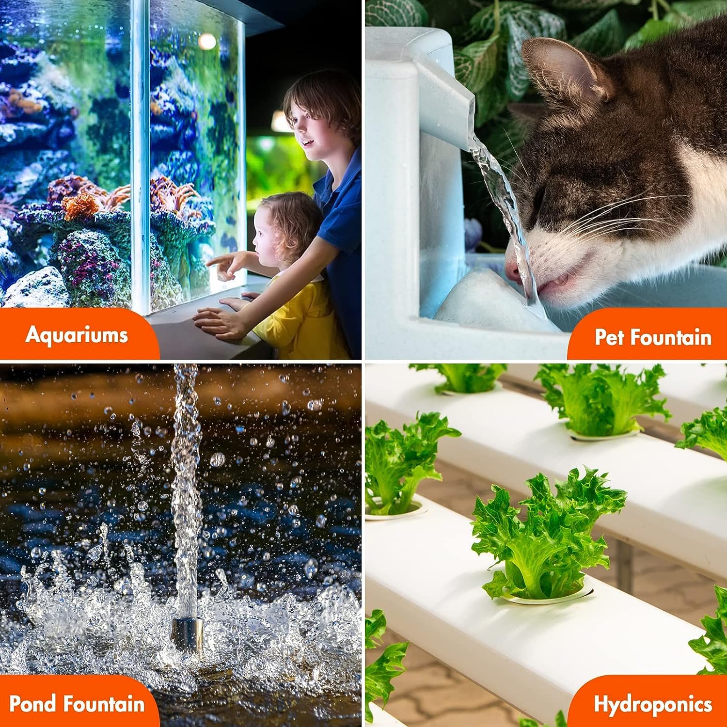 Simple Deluxe Submersible Water Pump For Fish Tank, Hydroponics, Aquaponics, Fountains, Ponds, Statuary, Aquariums & Inline, Black