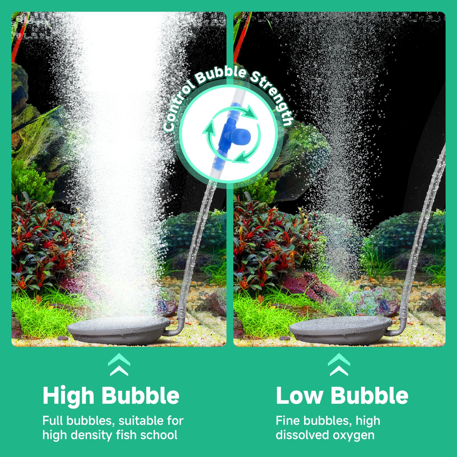 hygger Aquarium Air Stone, 3.1 Inch Fish Tank Bubbler Stone Kit Makes Super Tiny Bubbles, Ultra-High Dissolved Airstone with Sta