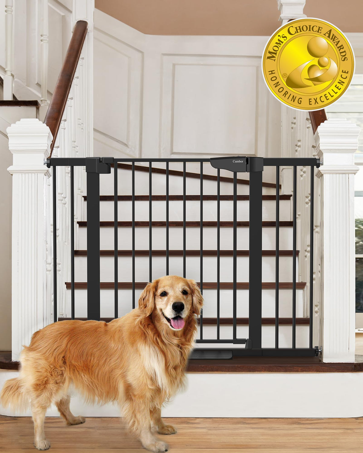Cumbor 29.7-46' Baby Gate For Stairs, Mom'S Choice Awards Winner-Auto Close Dog Gate For The House, Easy Install Pressure Mounted Pet Gates For Doorways, Dog Accessories Indoor For Kitchen, Black
