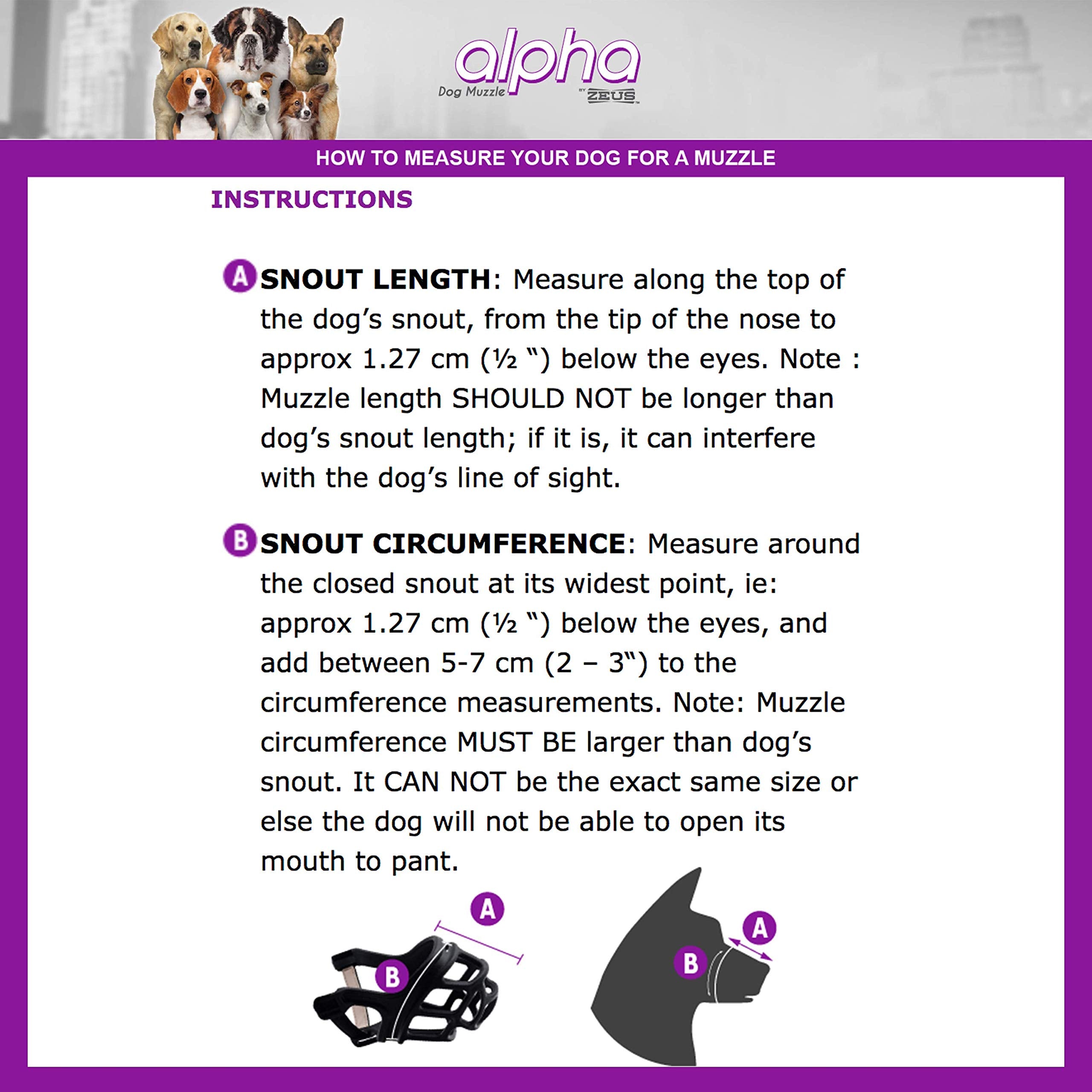 ZEUS Alpha TPR Muzzle for X-Large Dogs - Comfort Fit, Prevents Biting, Barking, Chewing - Black, Model 92675