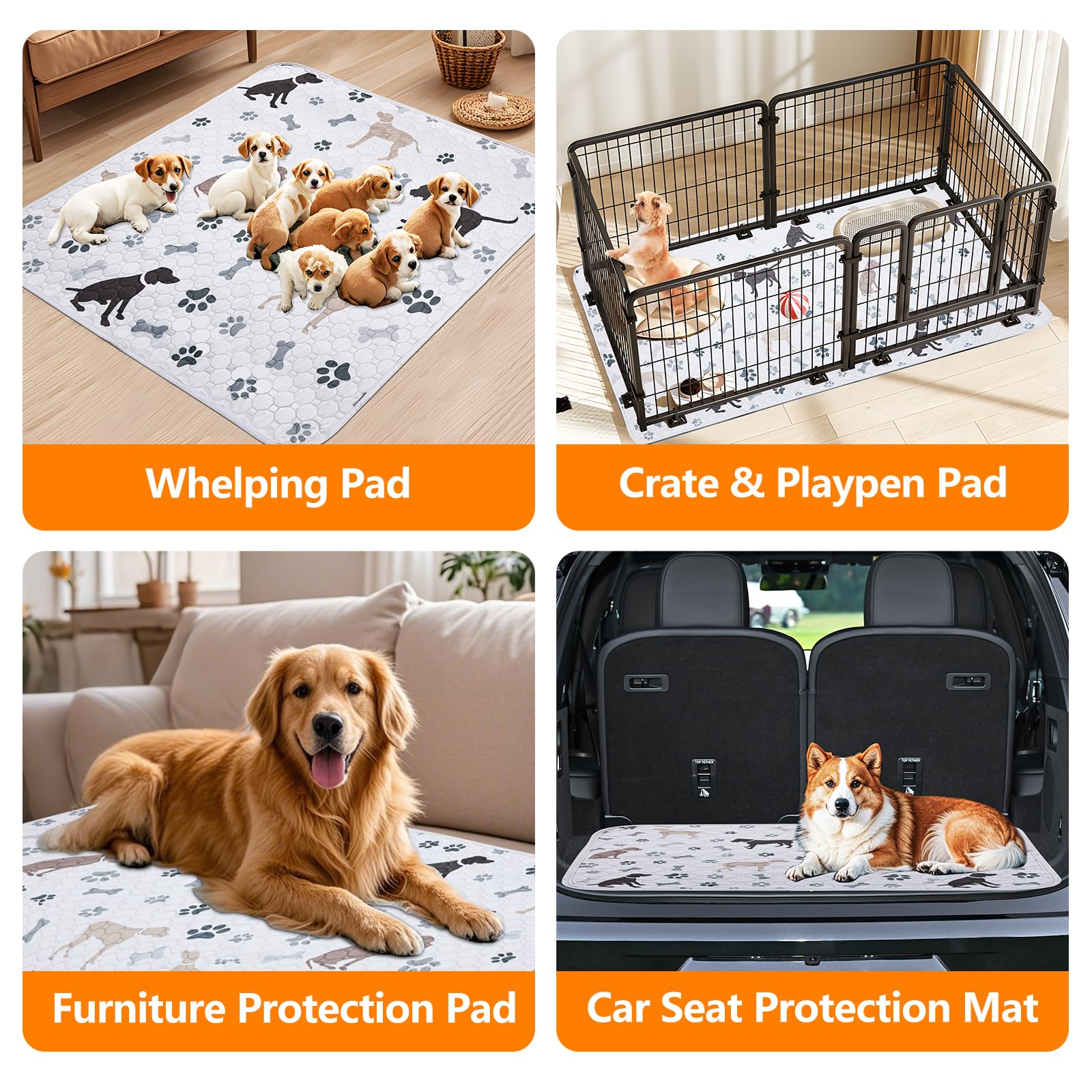 Mozin Washable Pee Pads For Dogs, 1 Pack Super Absorbent Dog Training Pads Leakproof Non-Slip Reusable Puppy Pads, Waterproof Wh