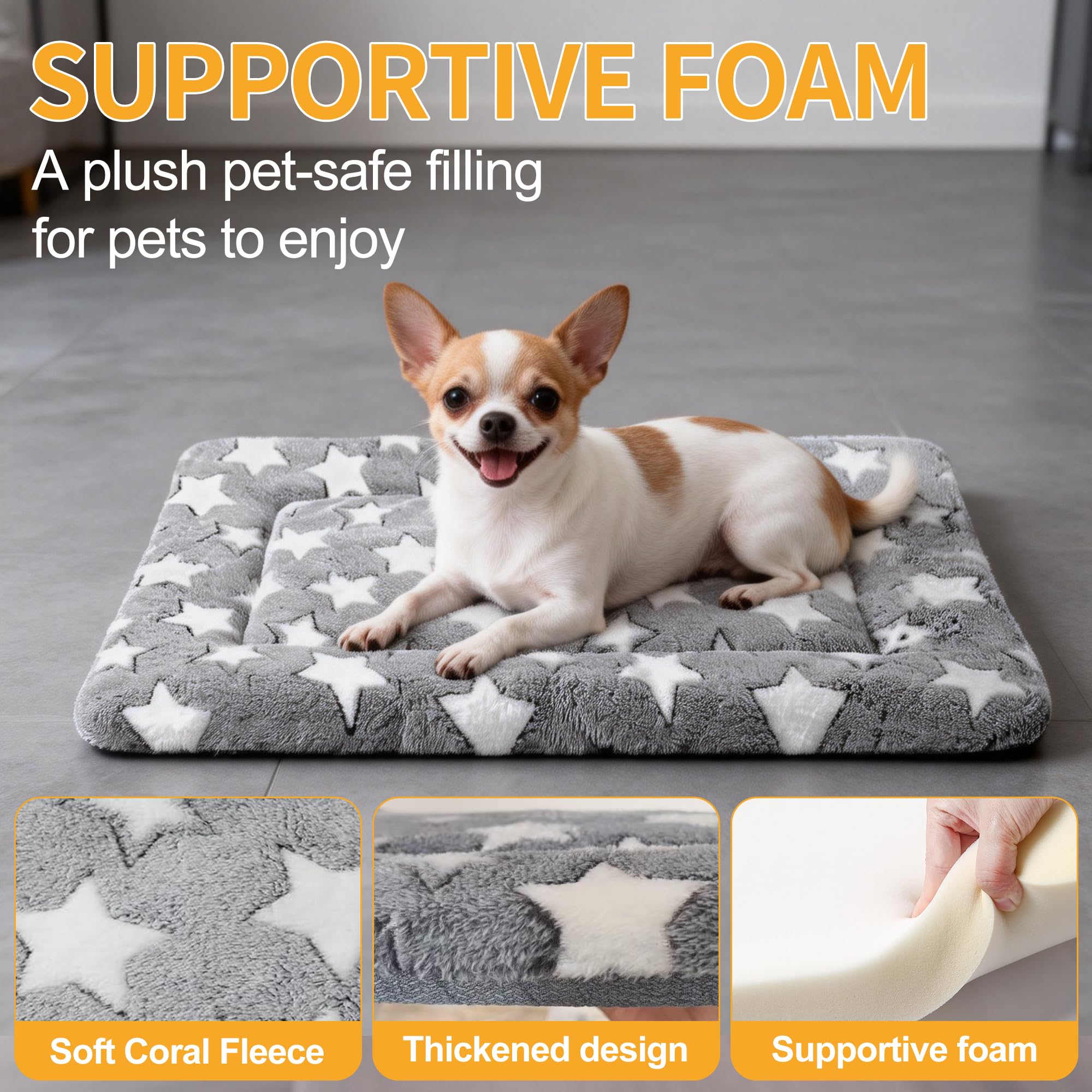 Dog Bed Mat, Reversible Crate Pads for Small/Medium/Large Dogs & Cats Sleeping, Portable & Soft, Dog Beds Crate Pad (Grey, S(24*