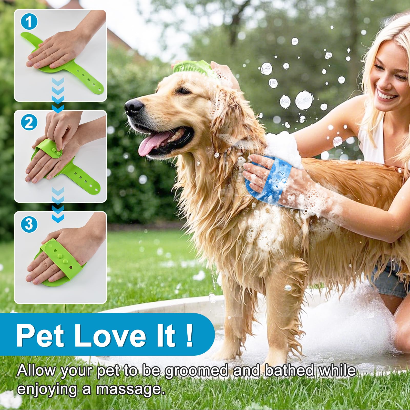 Enmaipet 4-In-1 Dog Grooming Brush,Dog Bath Brush Set,Adjustable Handle Shampoo Brush & Scrubber, Dog Grooming Gloves For Short