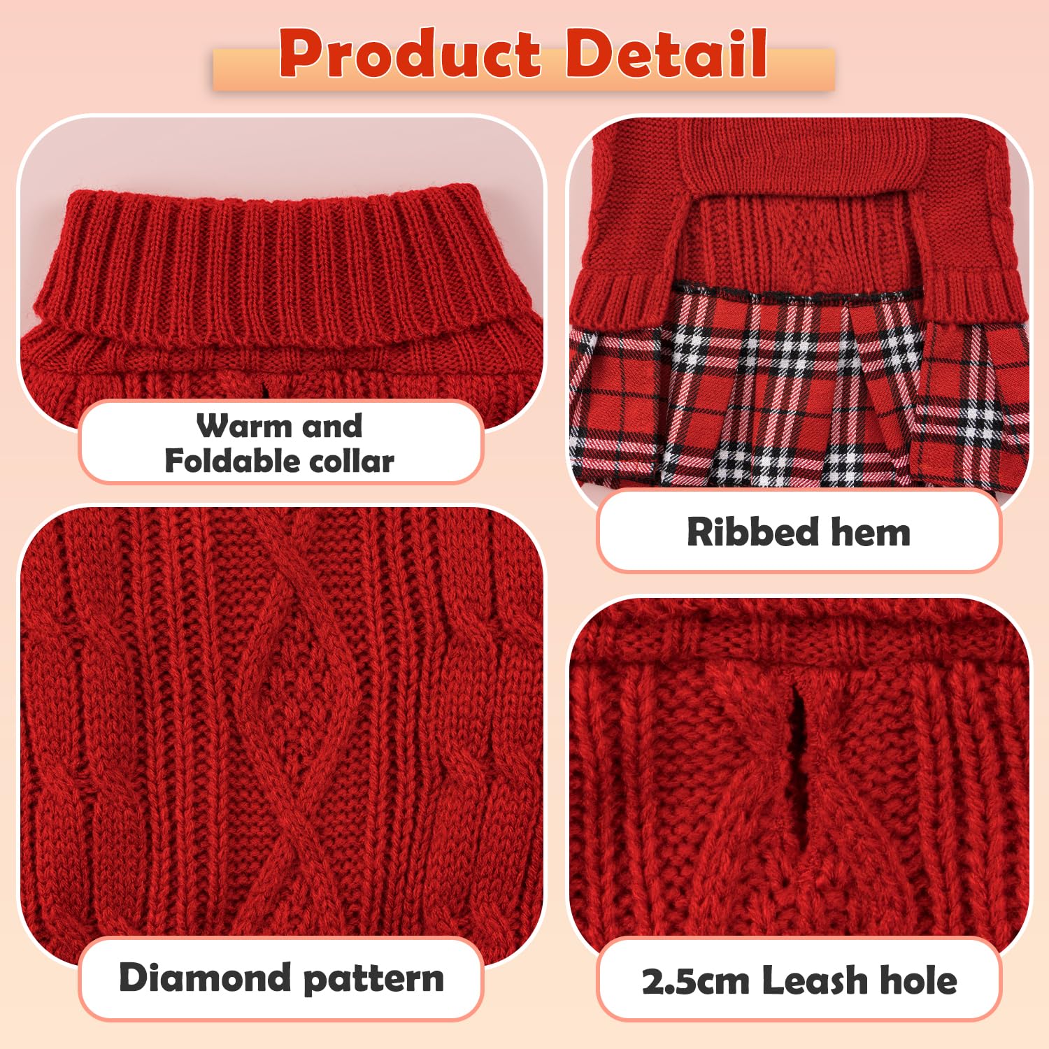 YUDODO Dog Sweater Dress for Small Dogs with Bowtie Turtleneck Knitted Dog Dress Pet Dog Winter Clothes Warm Sweater for Yorkies