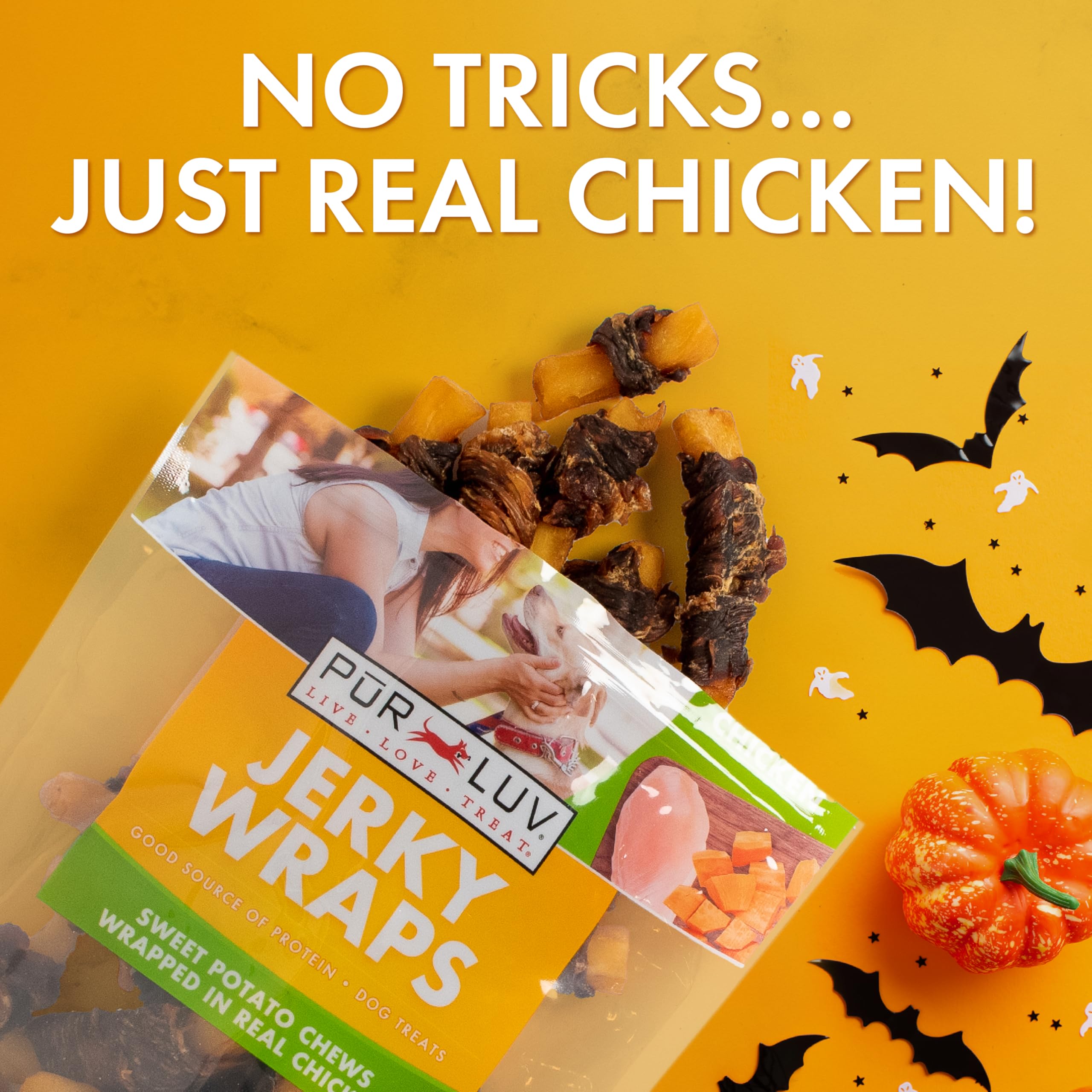 Pur Luv Chicken Wrapped Sweet Potato Dog Treats, Rawhide Free Jerky Wraps, Made with Real Chicken, 16 Oz, Healthy, Easily Digest