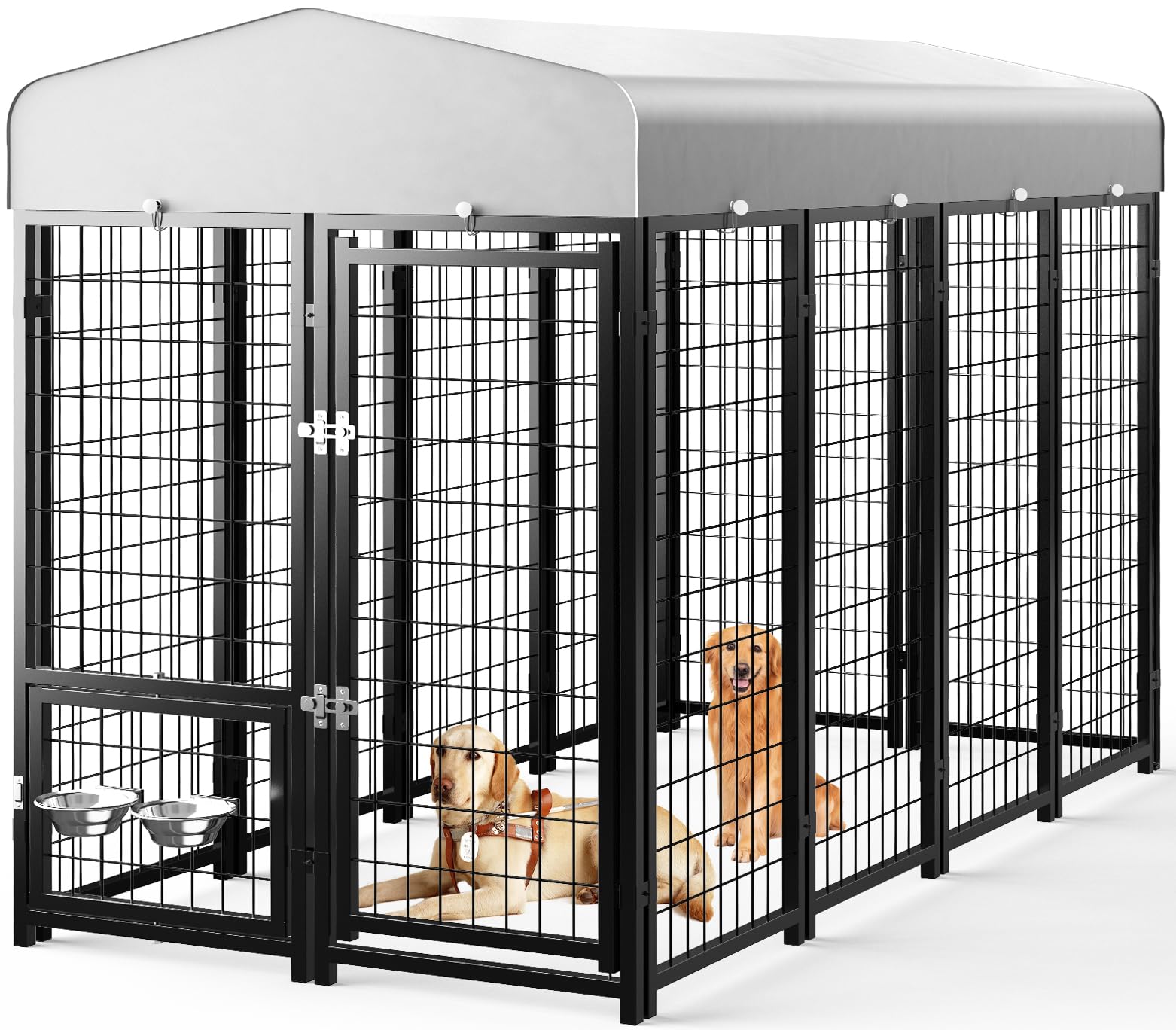 Guiferland Dog Kennel Pen Outside Outdoor Dog Run With Roof, Swivel Feeders/Removable Doggy Door Allow Connecting Your Dog House