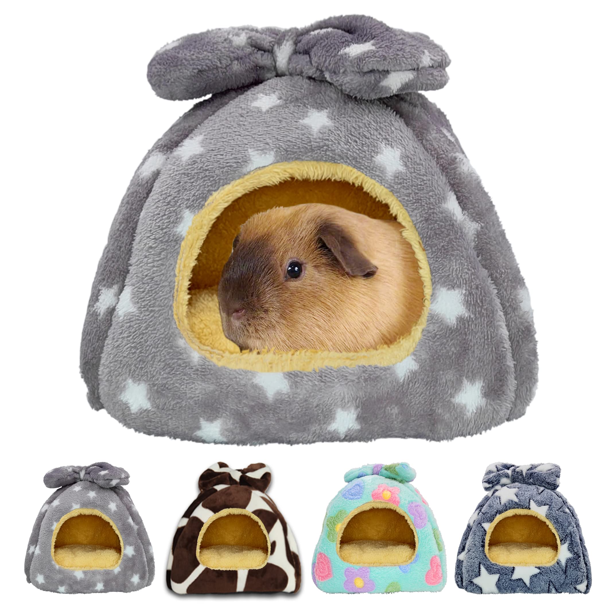 Ginidear Guinea Pig Bed, Guinea Pig Hideout House Accessories Warm Bed For Small Animals Hamsters Chinchillas Dwarf Bunnies Hedgehogs. M, Light Grey Stars.