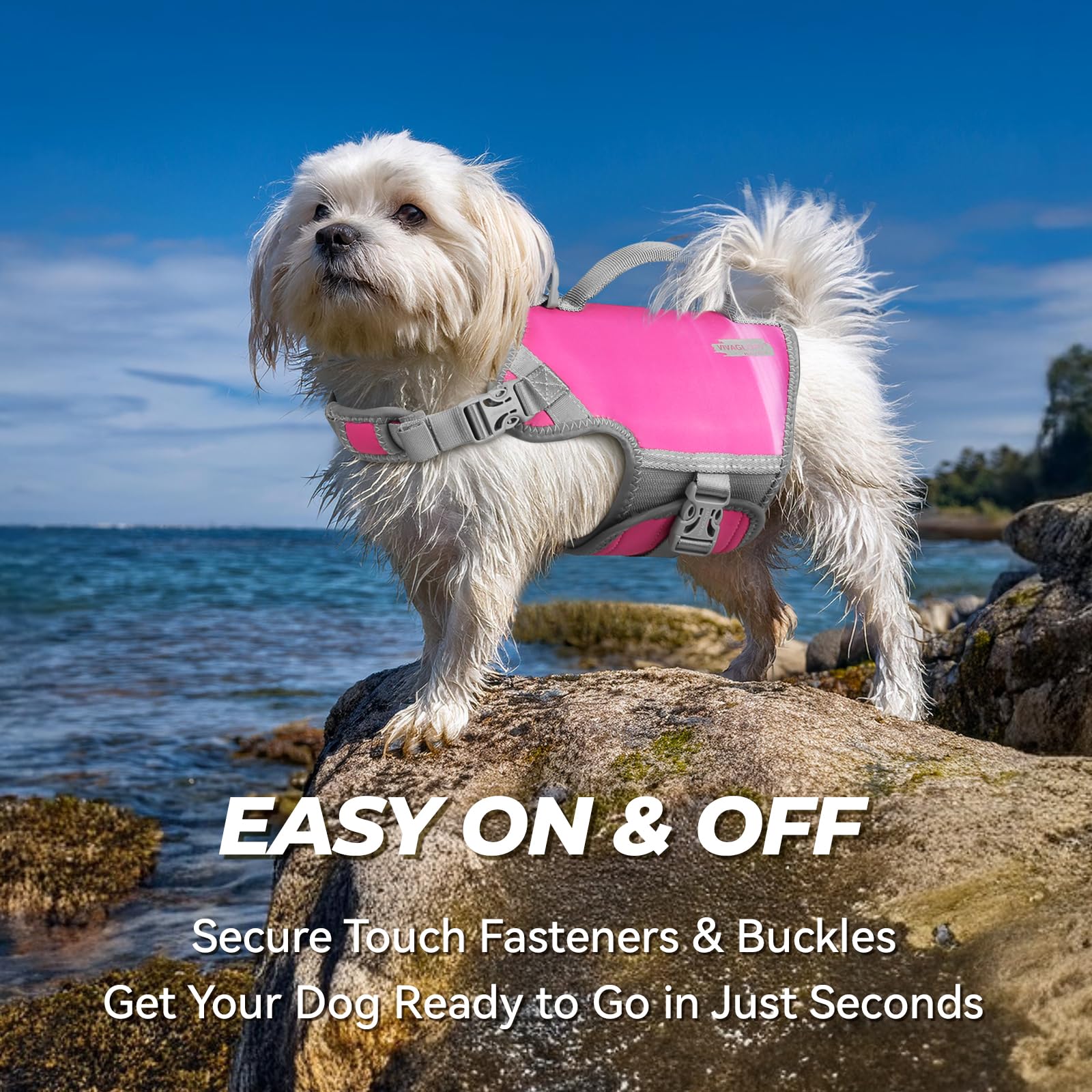 Vivaglory Neoprene Dog Life Jacket Puppy Life Jacket For Boating Hunting & Swimming, Lightweight With Leash Ring, Xs, Raspberry