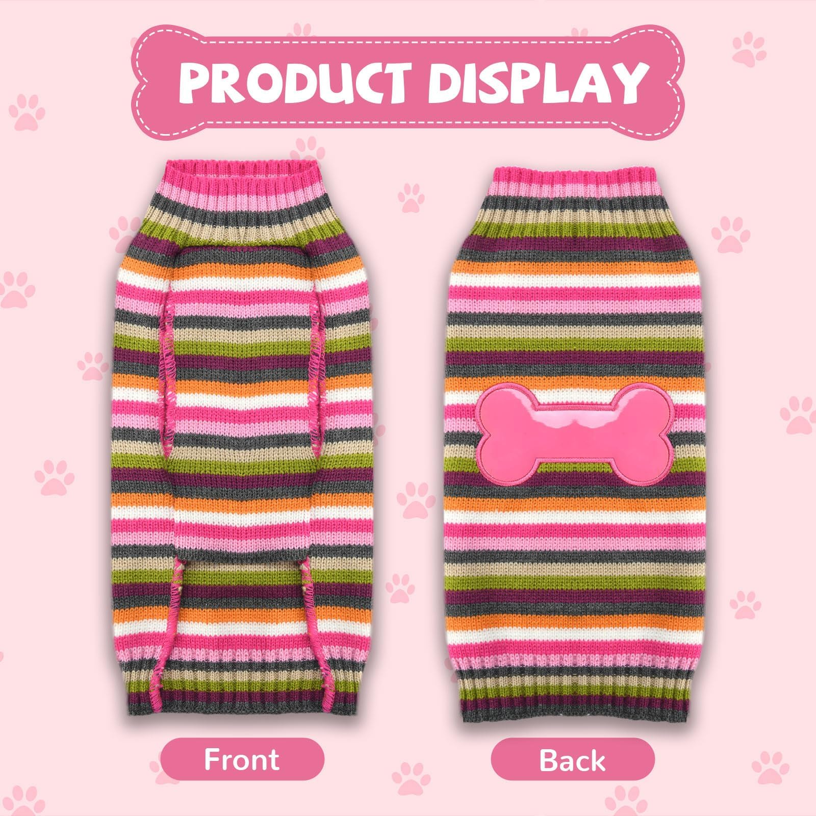 Hrttsy Cute Dog Sweater Soft Warm Striped Winter Dog Clothes Valentines Funny Pink Bone Knitwear Pet Apparels Sleeveless Puppy S