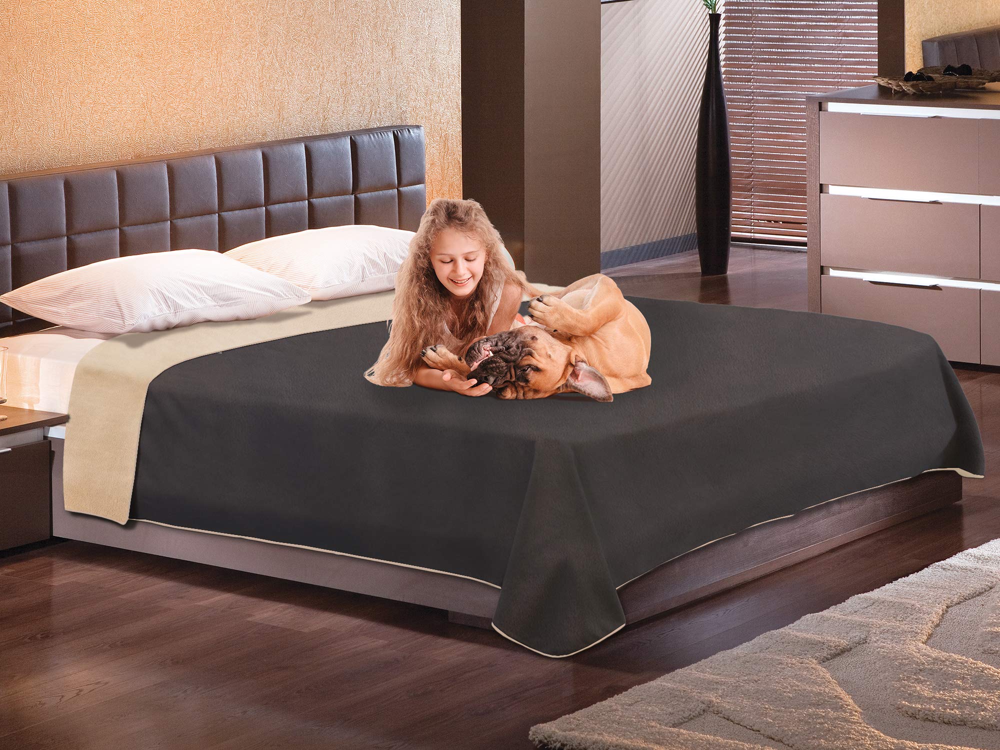 Catalonia Waterproof Reversible Baby Pet Doggy Pee Proof Fleece Sherpa Blanket, Large Couch Sofa Cover Furniture Boat Mattress P