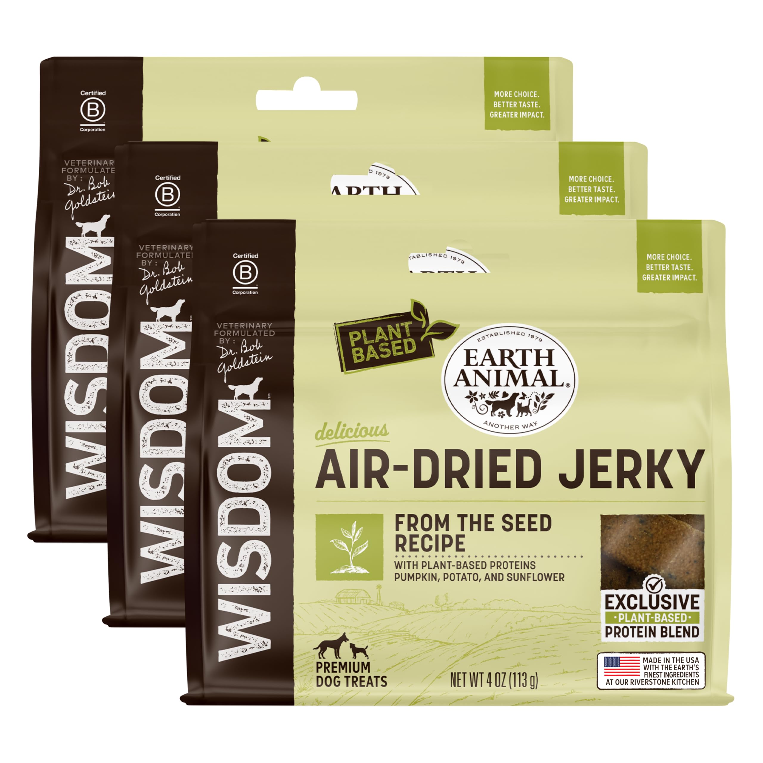 Earth Animal Wisdom Air-Dried Jerky from The Seed Recipe | Dog Treats | Dog Snacks | Premium Natural Plant-Based Jerky Strips | 