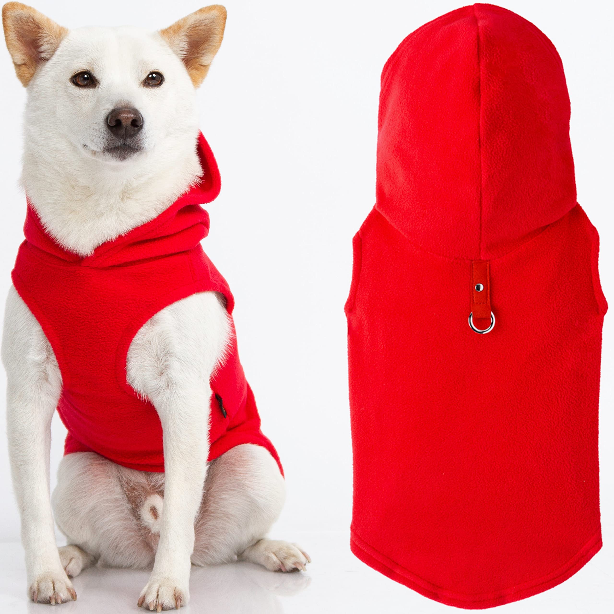 Gooby Fleece Vest Hoodie Dog Sweater - Red, Small - Warm Pullover Dog Hoodie With O-Ring Leash - Winter Hooded Small Dog Sweater - Dog Clothes For Small Dogs Boy Or Girl, And Medium Dogs
