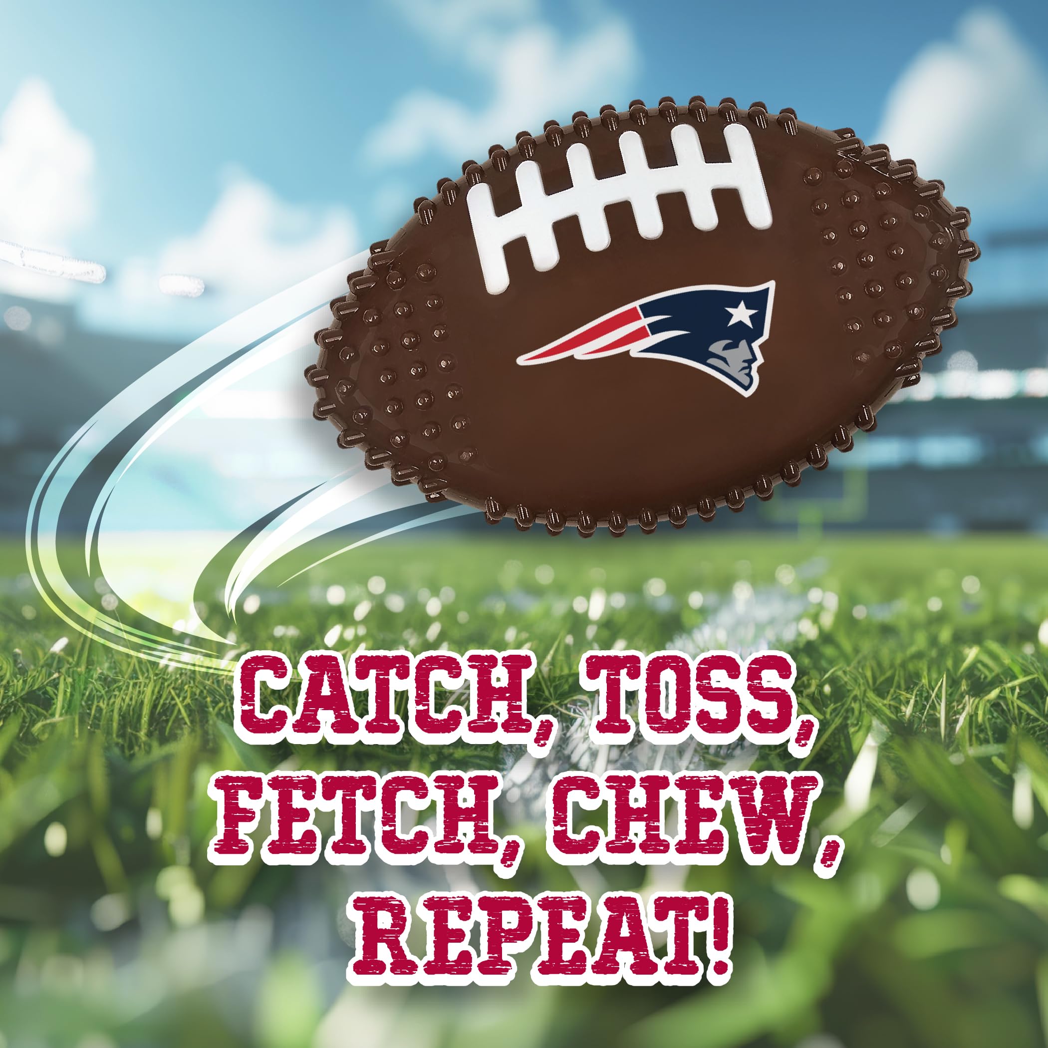 Nfl New England Patriots Mega-Chew Hard Nylon Bacon-Flavored Dog Bone Football Chew Toy Interactive Tasty Fun Dog Chew Toy. Inde