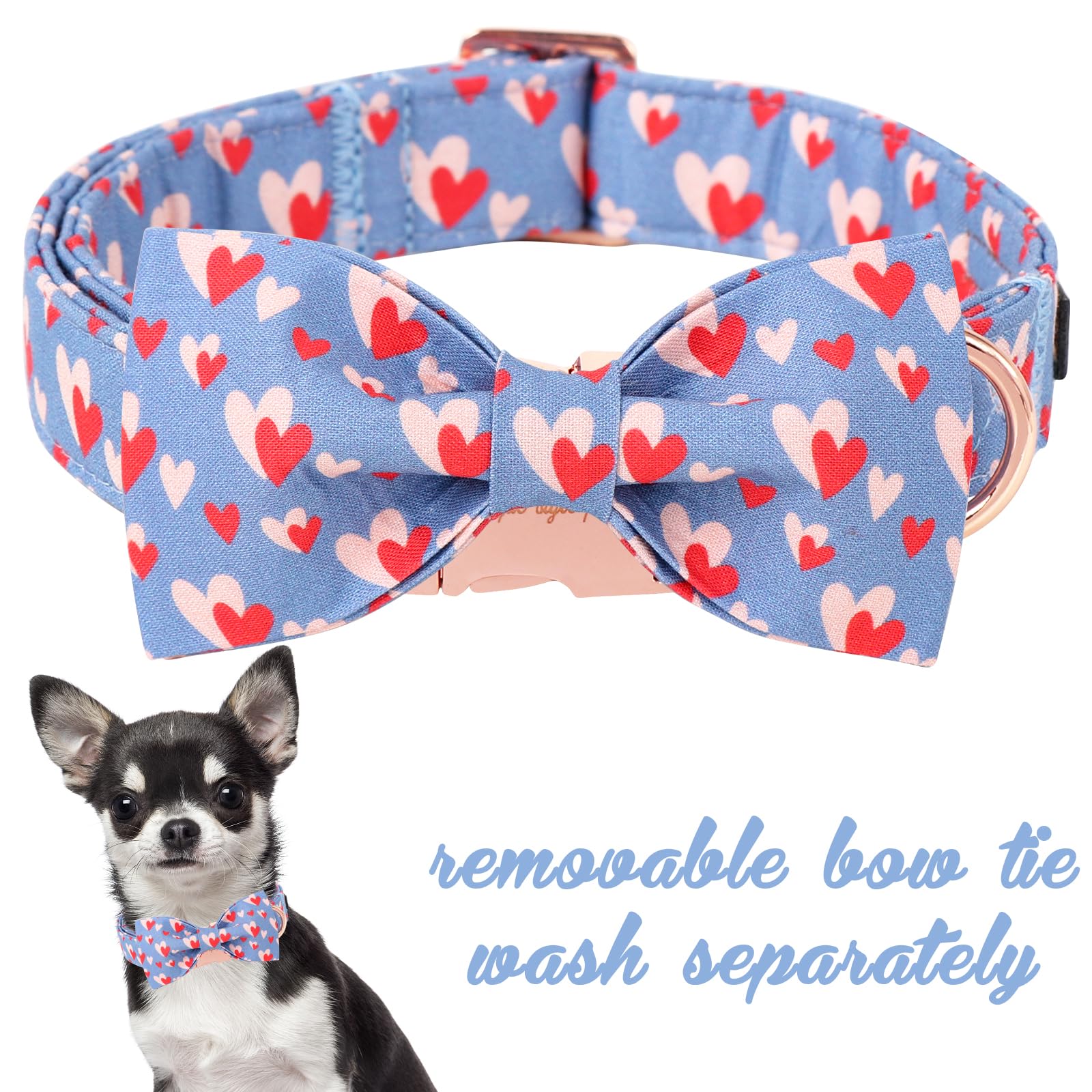 Unique Style Paws Valentine'S Day Dog Collar With Bow Tie Red Blue Pink Heart Love Puppy Collar Best Gothic Style Gift For Small