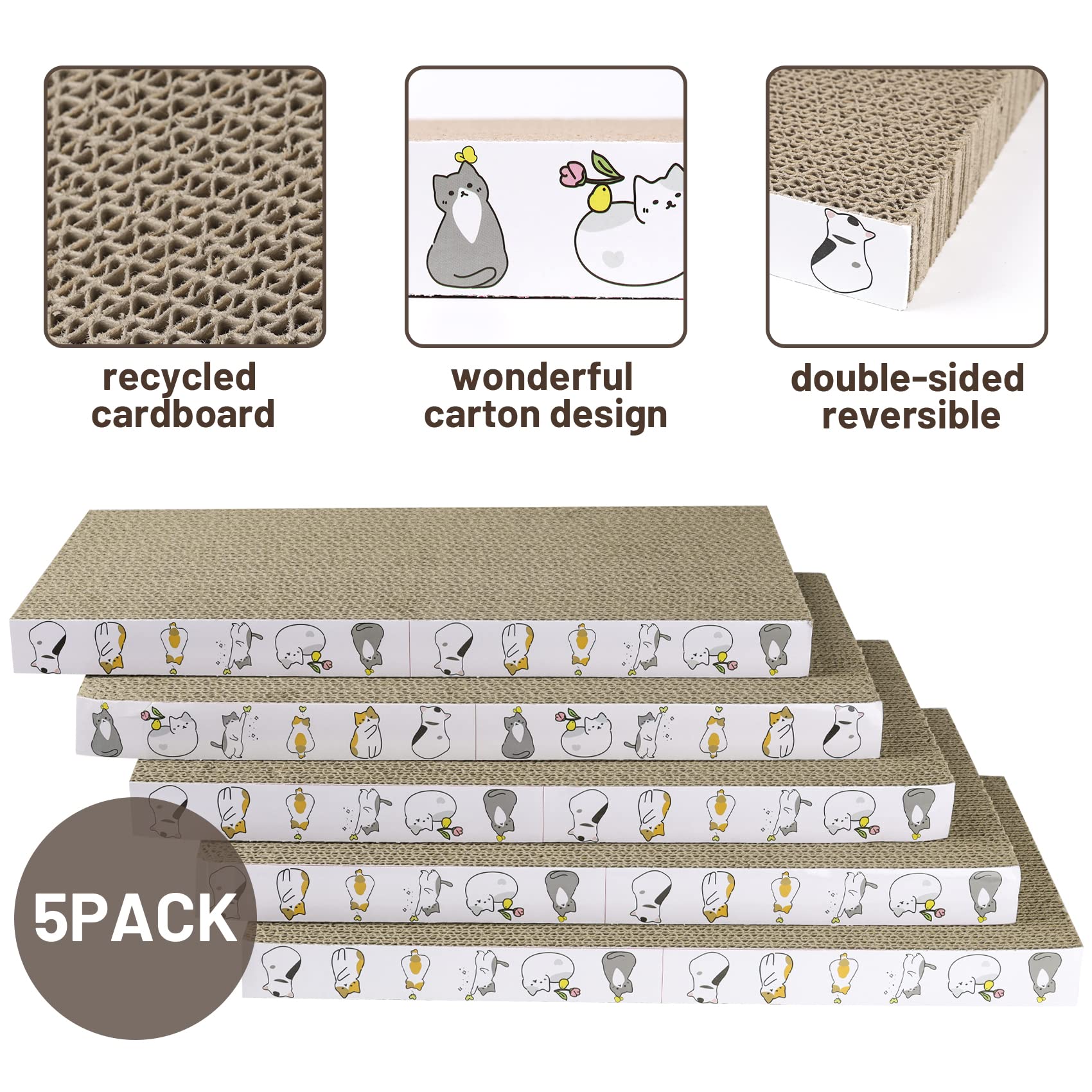Patiencet Cat Scratcher Cardboard 5 Pcs Cat Scratch Pad Reversible Scratcher Texture Design Durable Cat Scratching Pad