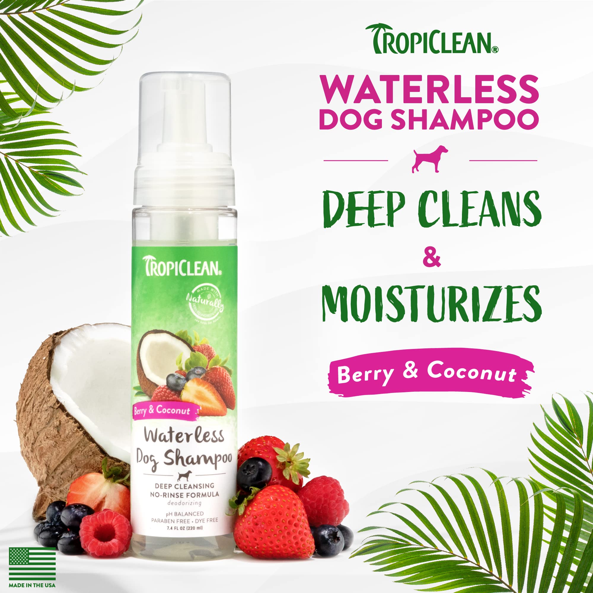Tropiclean No Rinse Waterless Dog Shampoo | Detangling And Deodorizing Dry Shampoo For Smelly Pets | Moisturizes Dry Skin | Usa