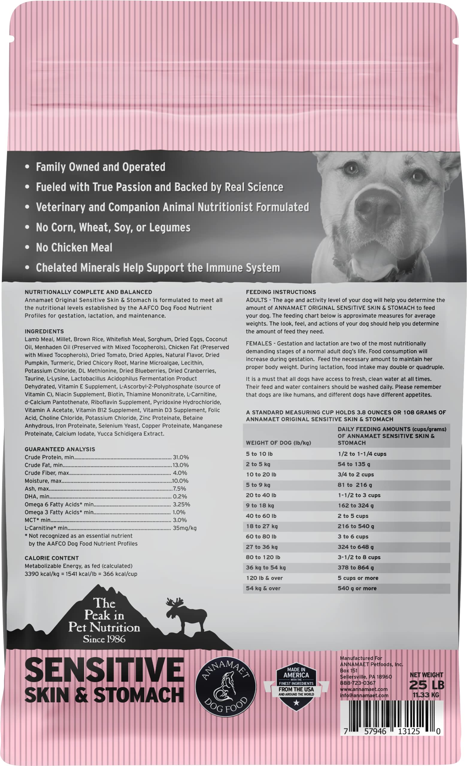 Annamaet Original Sensitive Skin & Stomach Dry Dog Food, (Lamb, Whitefish & Millet), 25-lb Bag