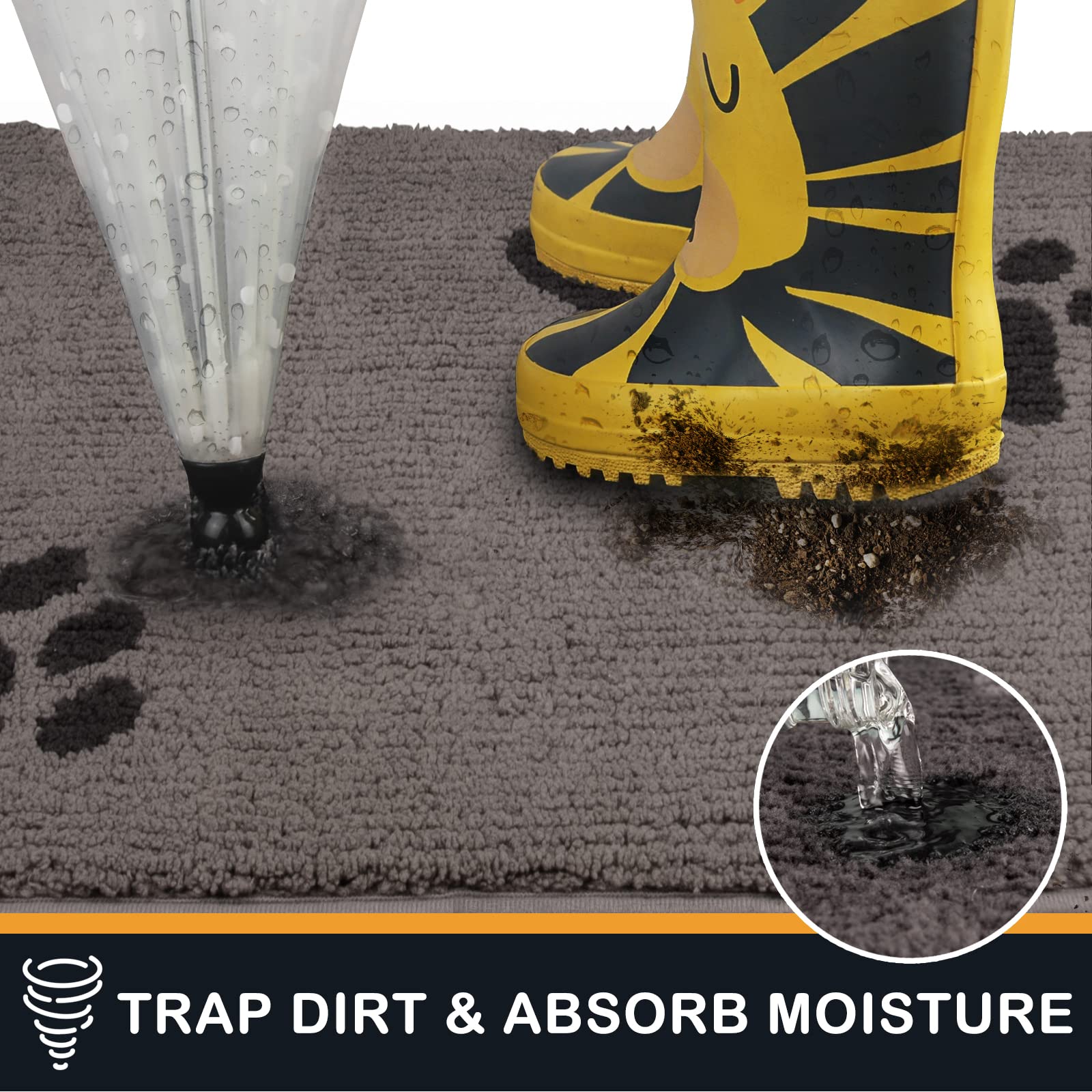 Purrugs Dirt Trapper Door Mat 32'' X 70'', Non-Skid/Slip Machine Washable Microfiber Entrance Rug, Shoes Scraper, Dog Doormat, S