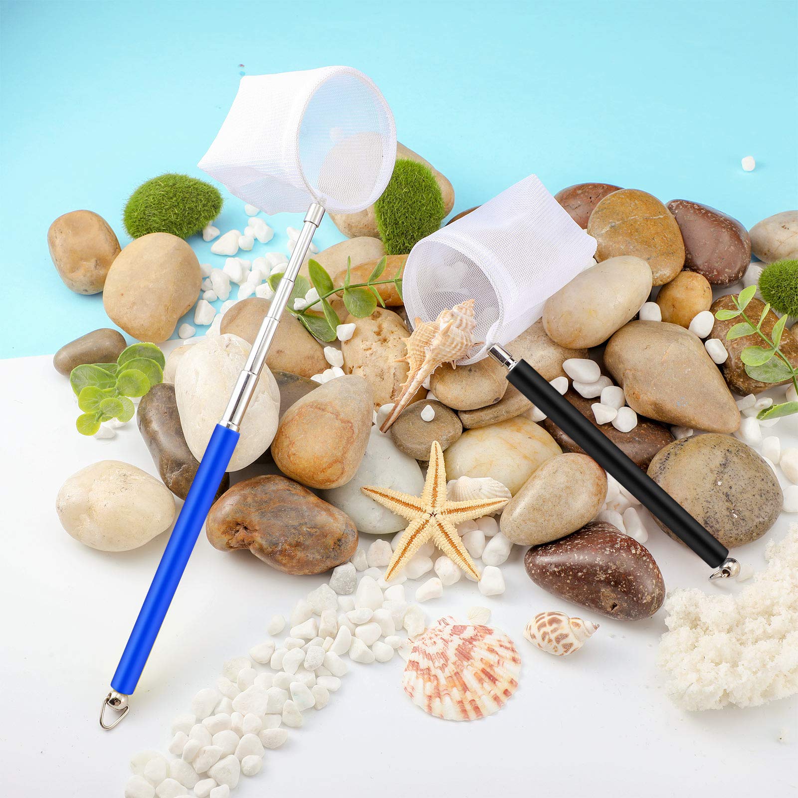 2 Pieces Fish Tank Shrimp Net Extendable Handle Shrimp, Aquarium Stainless Steel Small Fishing Net with Adjustable Handle for Po