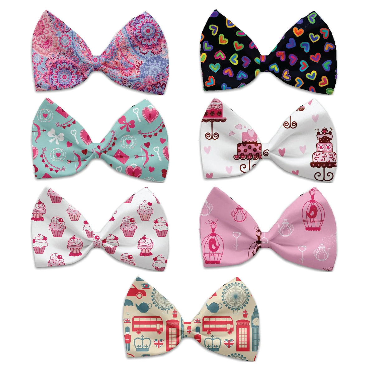 Pet, Dog and Cat Bow Ties, &quot;Valentines Day Group&quot; *Available in 7 different pattern options!* Elastic Band London Love