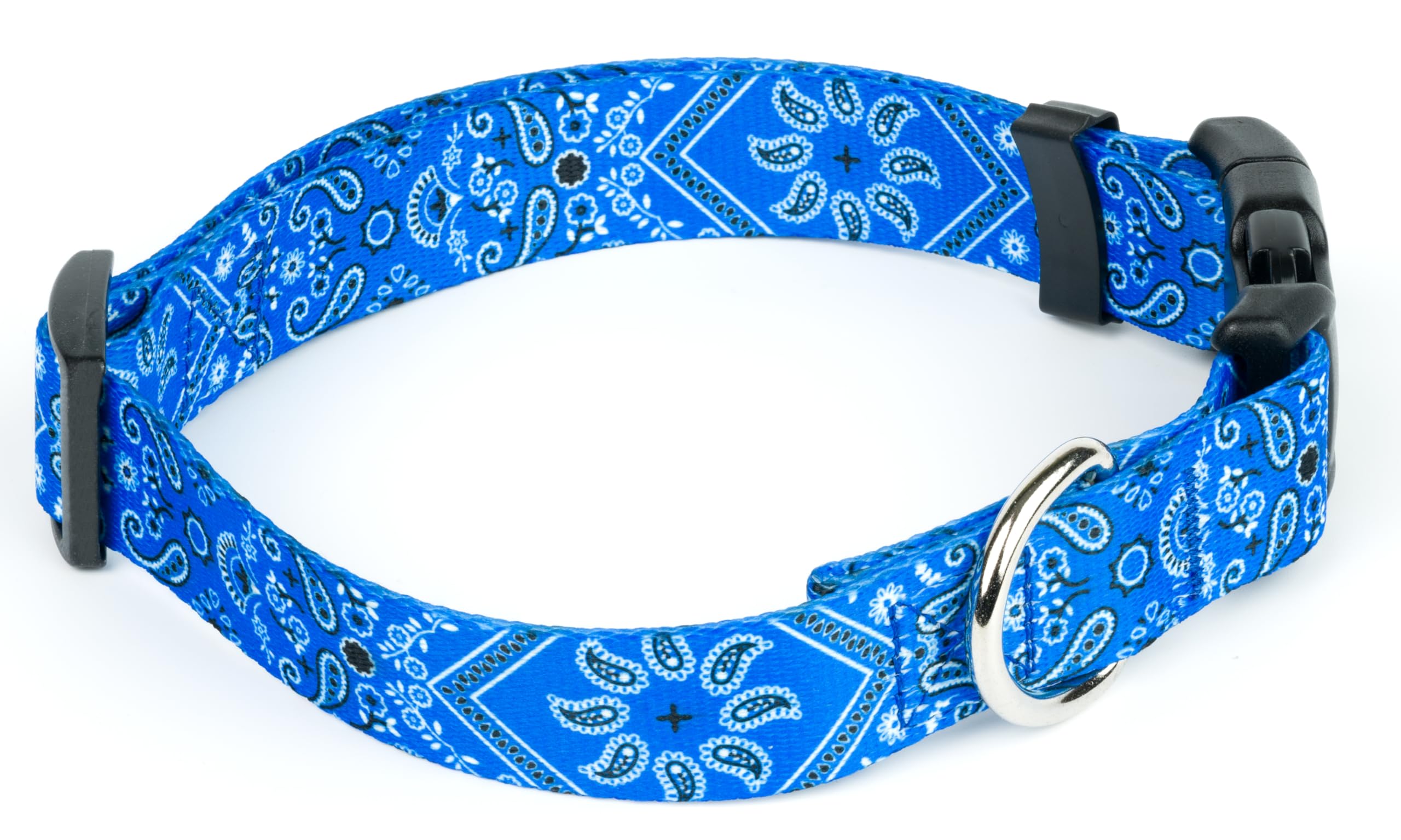 Country Brook Petz - Deluxe Blue Bandana Dog Collar - Made in The U.S.A. - Country and Western Collection Featuring Rugged Desig