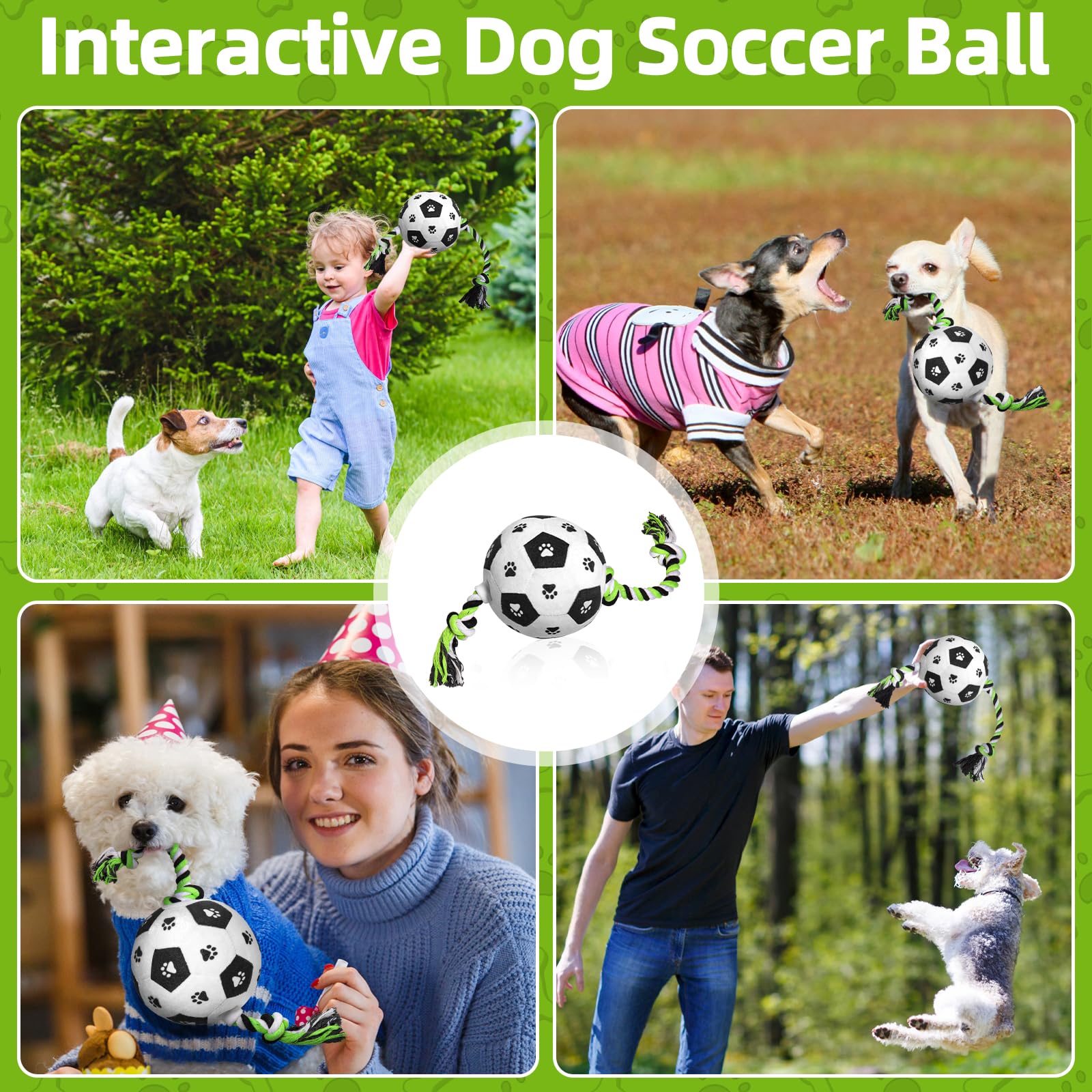 Qdan Dog Soccer Ball, Outdoor Dog Toys, Soccer Ball For Dogs On Rope Plush Birthday Toys For Small To Medium (Black)