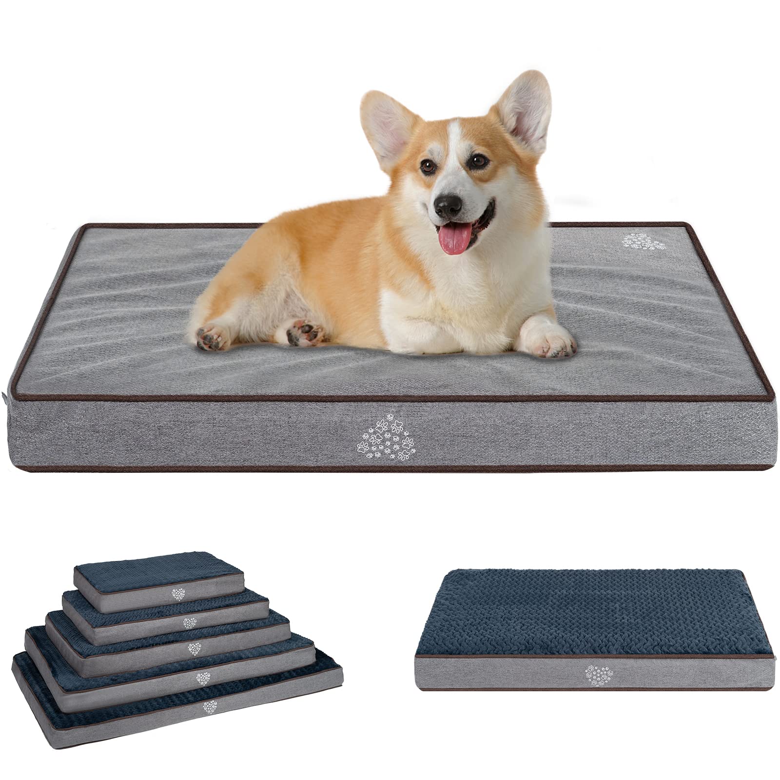 Vankean Dog Bed Soft Crate Pad Mat Reversible Cool & Warm, Washable Comfy Kennel Pad With Orthopedic Egg-Crate Foam For Small Me
