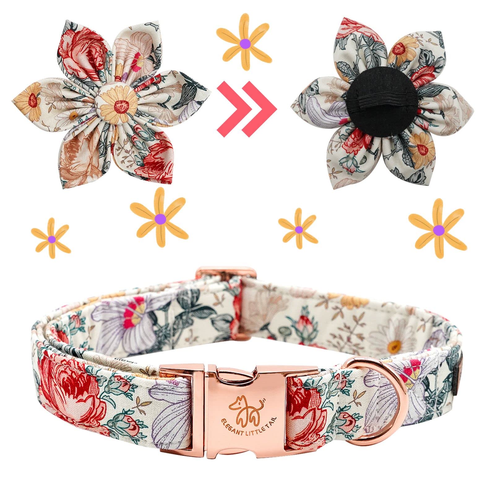 Elegant Little Tail Vintage Floral Dog Collar With Flower, Girl Comfotable Dog Flower, Dog Collar Flower Adjustable Dog Collars For Small Medium Large Dogs