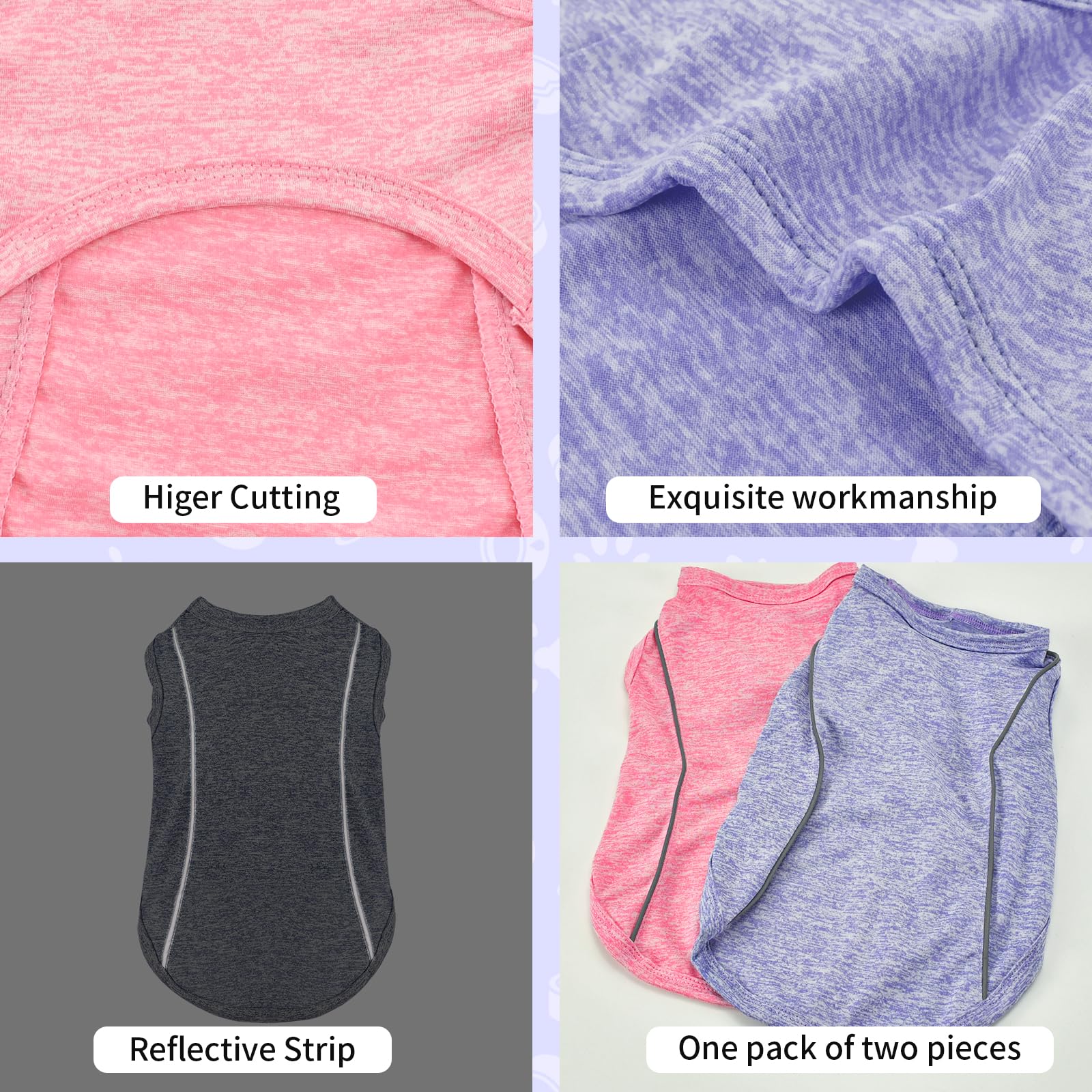 Vehomy 2 Pack Quick-Dry Dog Summer T-Shirt With Reflective Strips, Breathable Cooling Tank Top, Pet Sun Protection Clothes For D