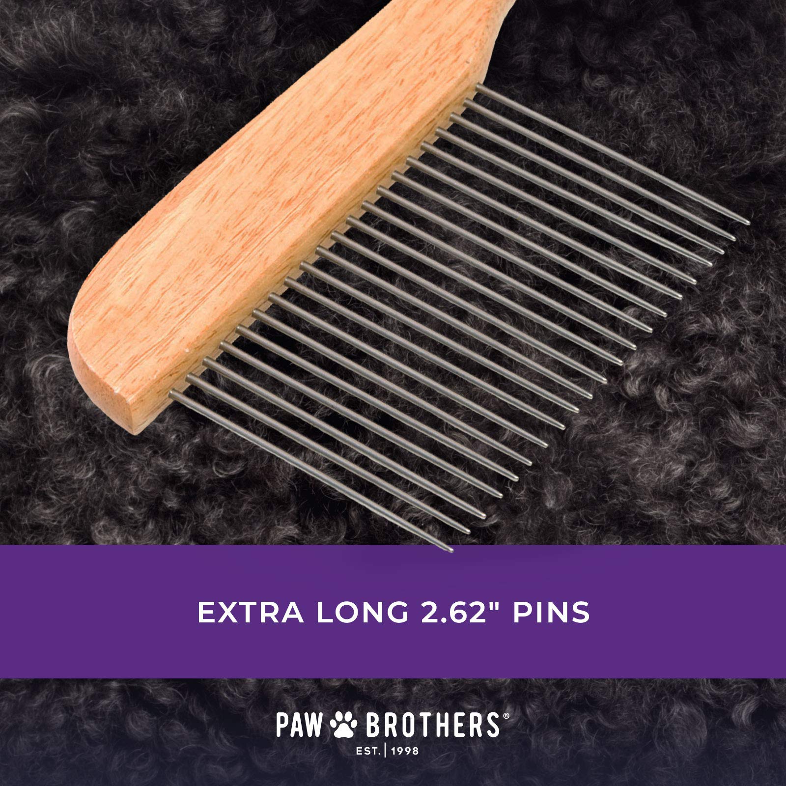 RYAN'S PET SUPPLIES Poodle Comb Brush, Professional Grade, Stainless Steel Teeth, Extra Long, Wooden Ergonomic Handle, Model TM31325