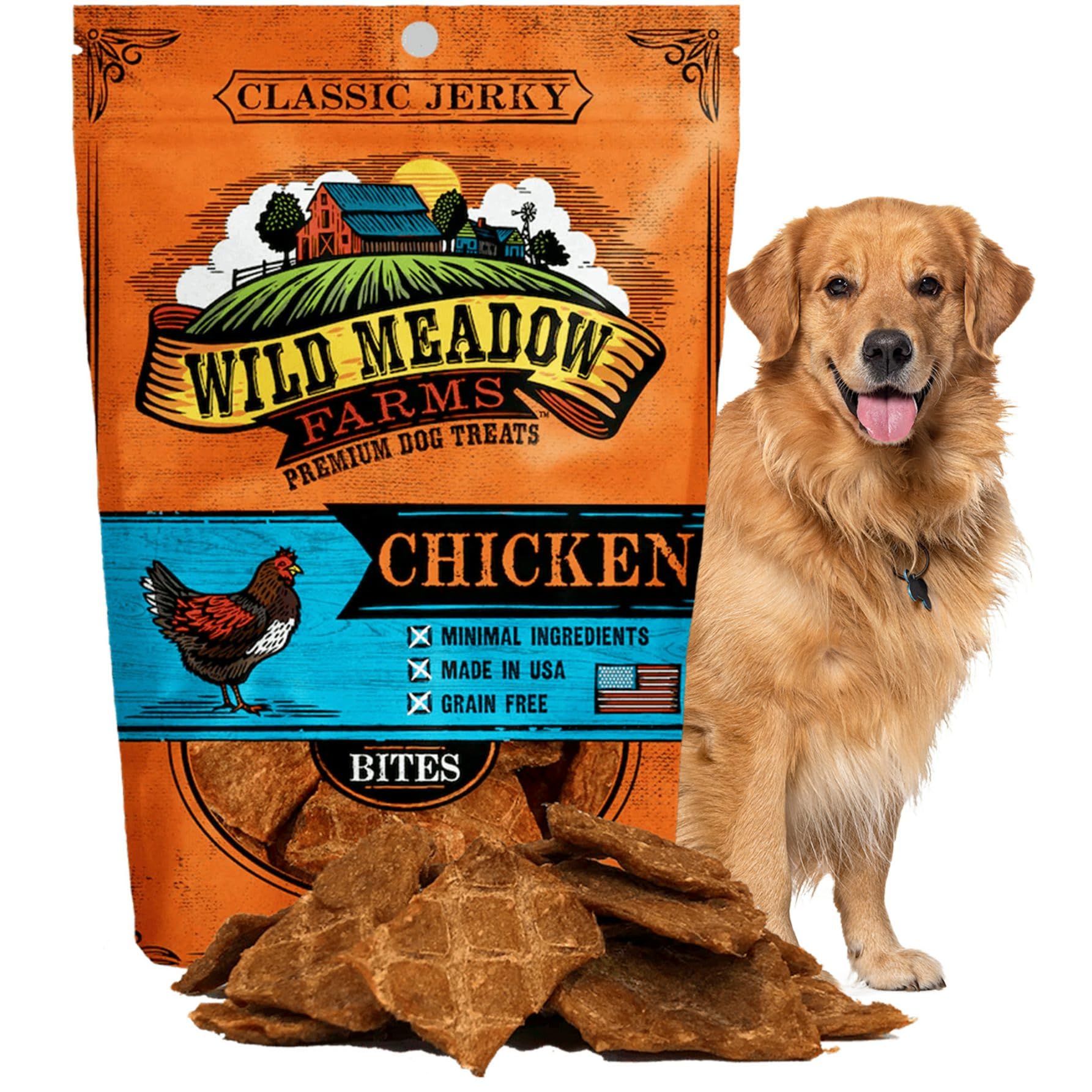 Wild Meadow Farms - Classic Chicken Bites, Soft Jerky Treats for Dogs, Grain-Free & All-Natural, Ideal for Training, Portioning,