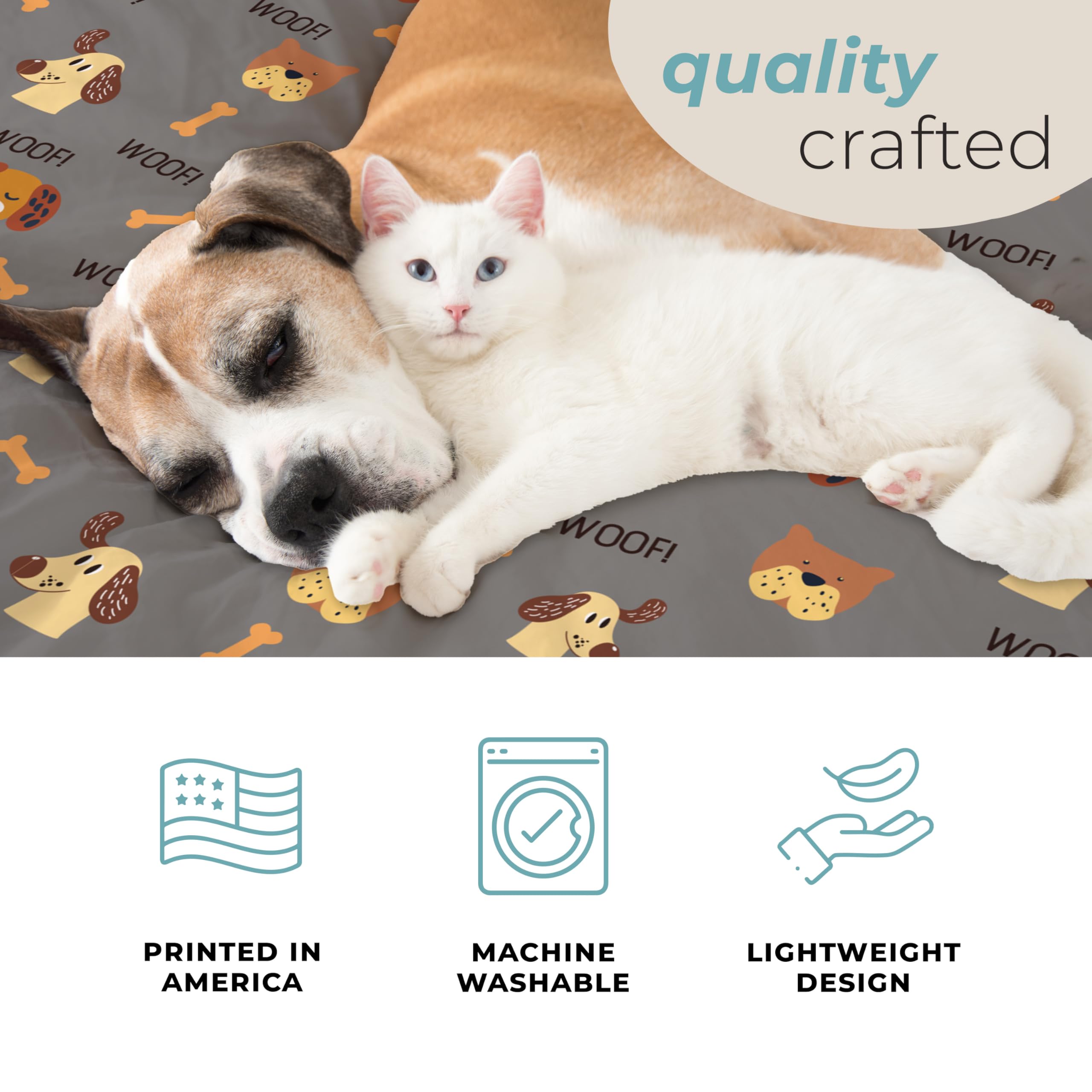 Karisma Decor Grey Woof Fleece Pet Lightweight Blanket - 60 X 80 - Cute For Dogs - Gifts And Puppy Essentials - Printed In A