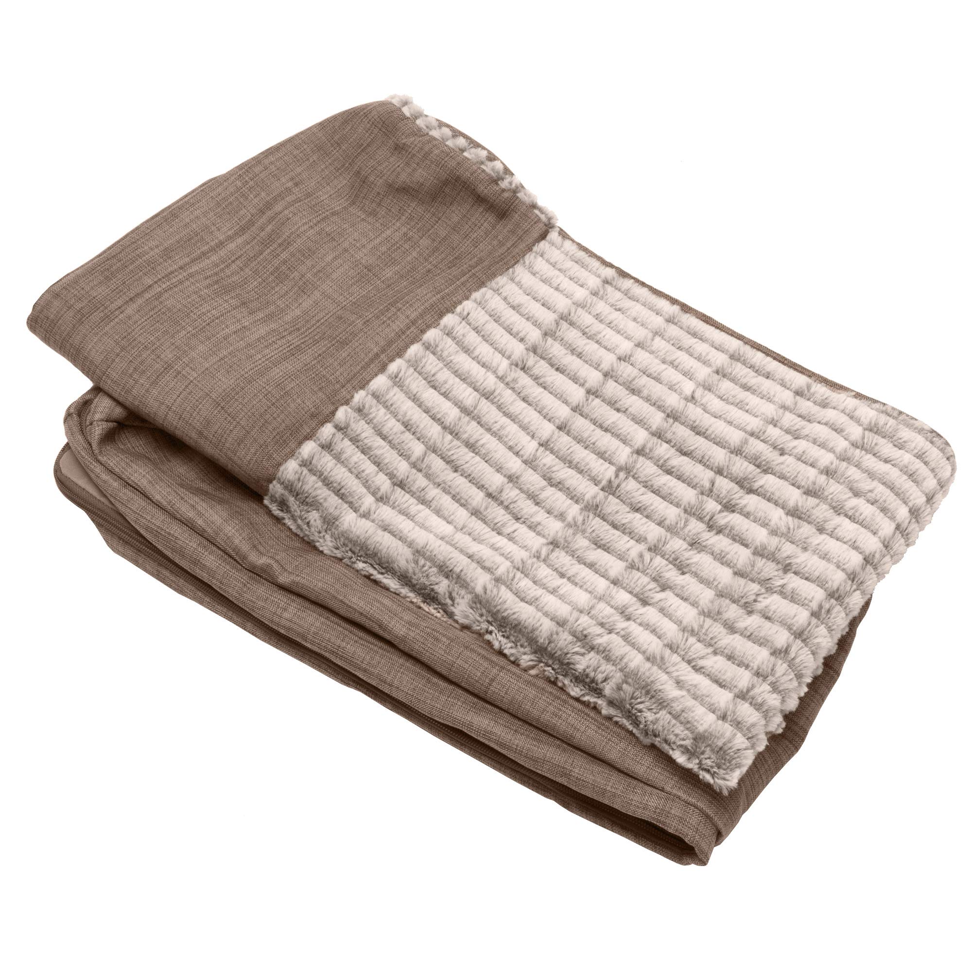 Furhaven Replacement Dog Bed Cover Luxe Faux Fur & Performance Linen Sofa-Style, Machine Washable - Woodsmoke, Large