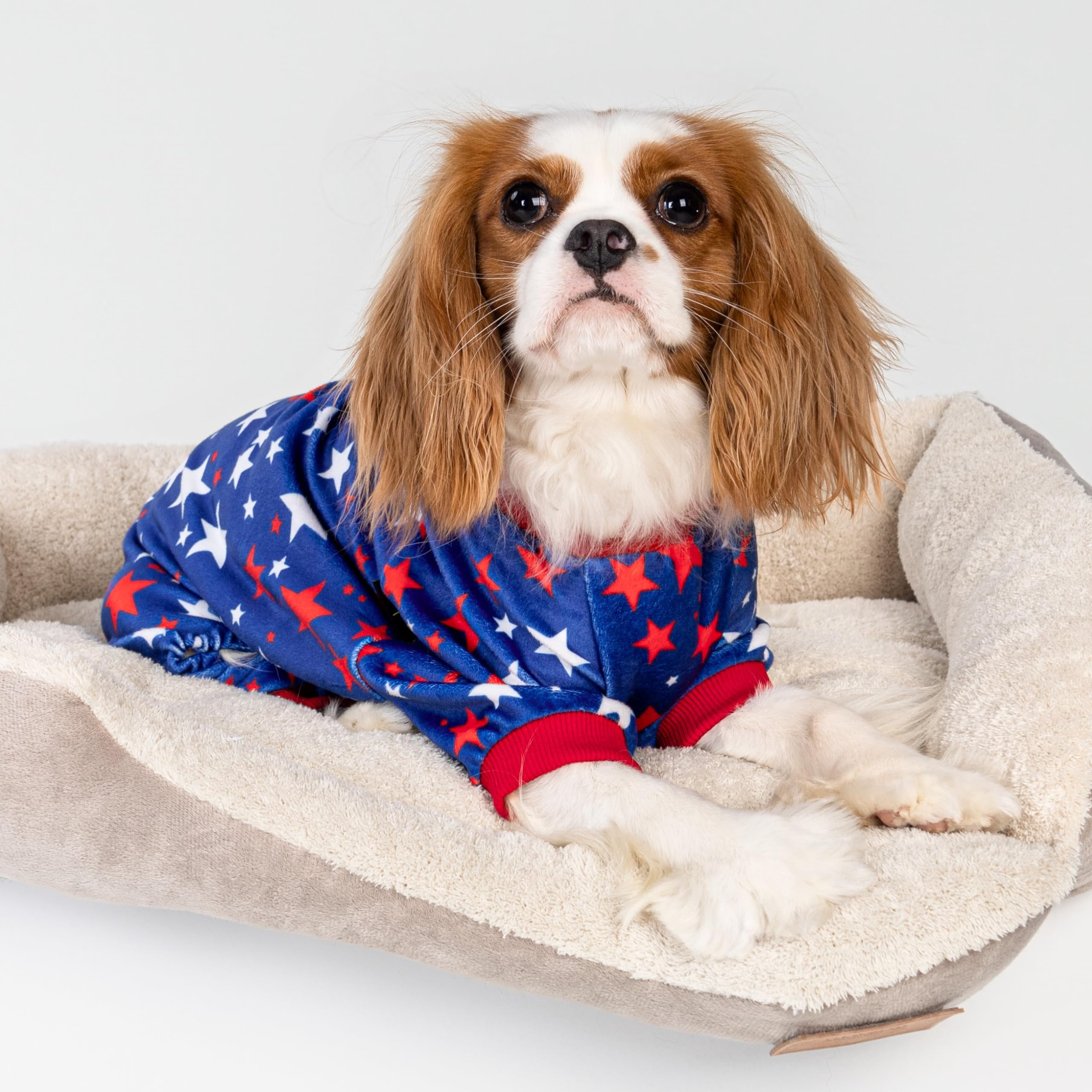 Fitwarm 4Th Of July Dog Pajamas, Patriotic Stars Dog Clothes For Small Dogs Boy Girl, Dog Onesie With Feet, Pet Outfit, Red, Blu