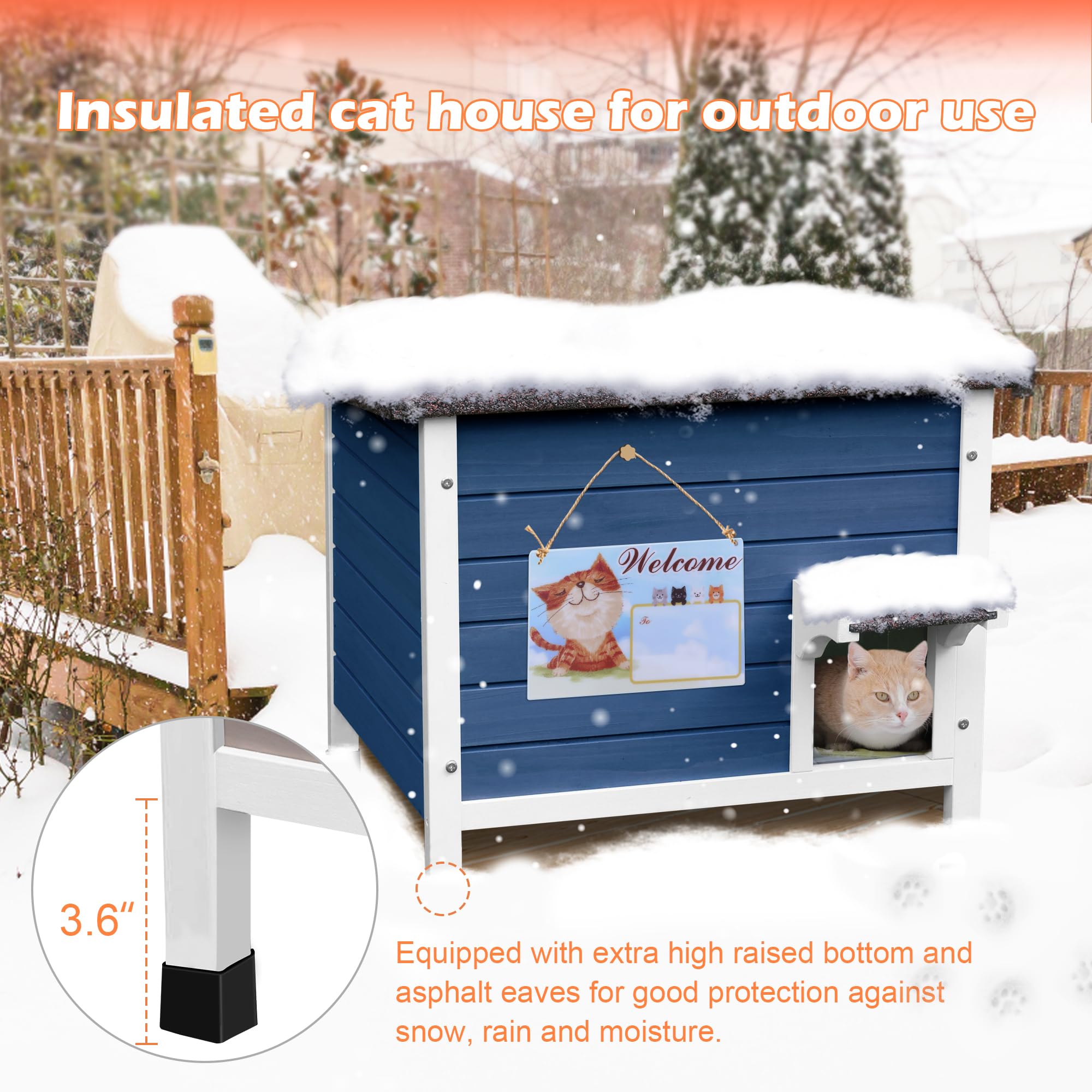 Deblue Weatherproof Outdoor Cat House, Warm Feral Cat House With All-Round Foam Layers, Insulated Cat House For Outdoor Cats In
