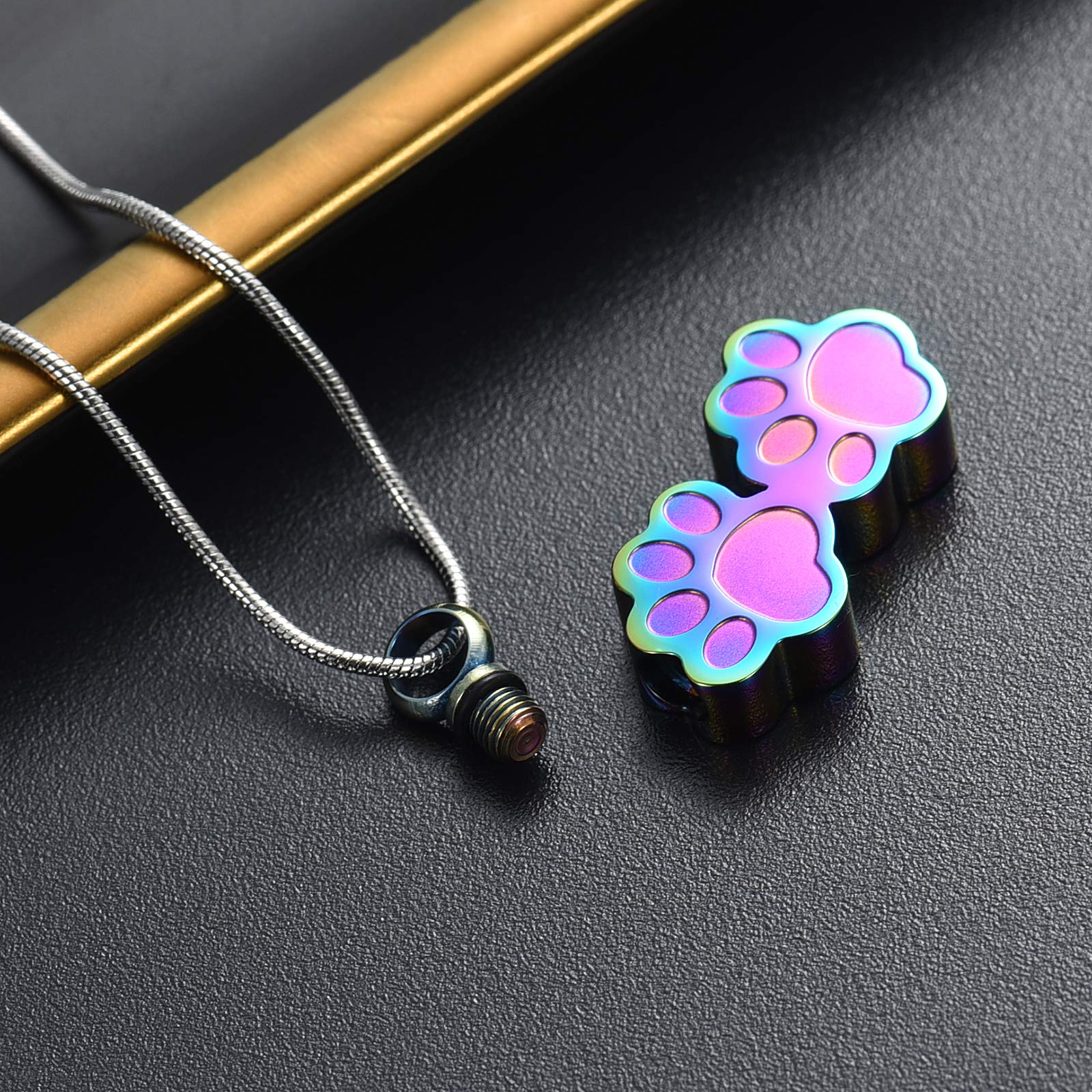 Pet Urns For Dogs/Cats - Pet Ashes Necklace - Paw Print Urn Necklace with Mini Keepsake Urn Memorial Ash Jewelry