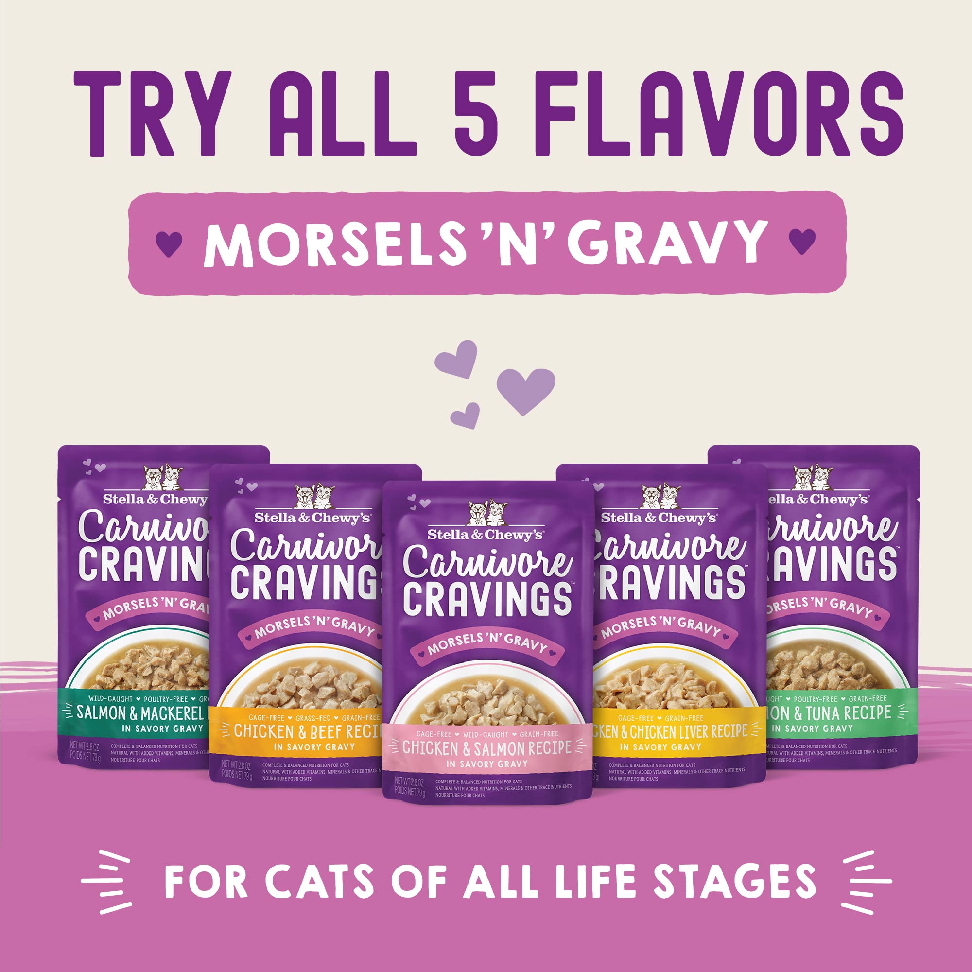 Stella & Chewys Carnivore Cravings Morsels & Gravy Salmon & Tuna Recipe Wet Cat Food Pouches - (2.8 Ounce Pouch, Case of 12)