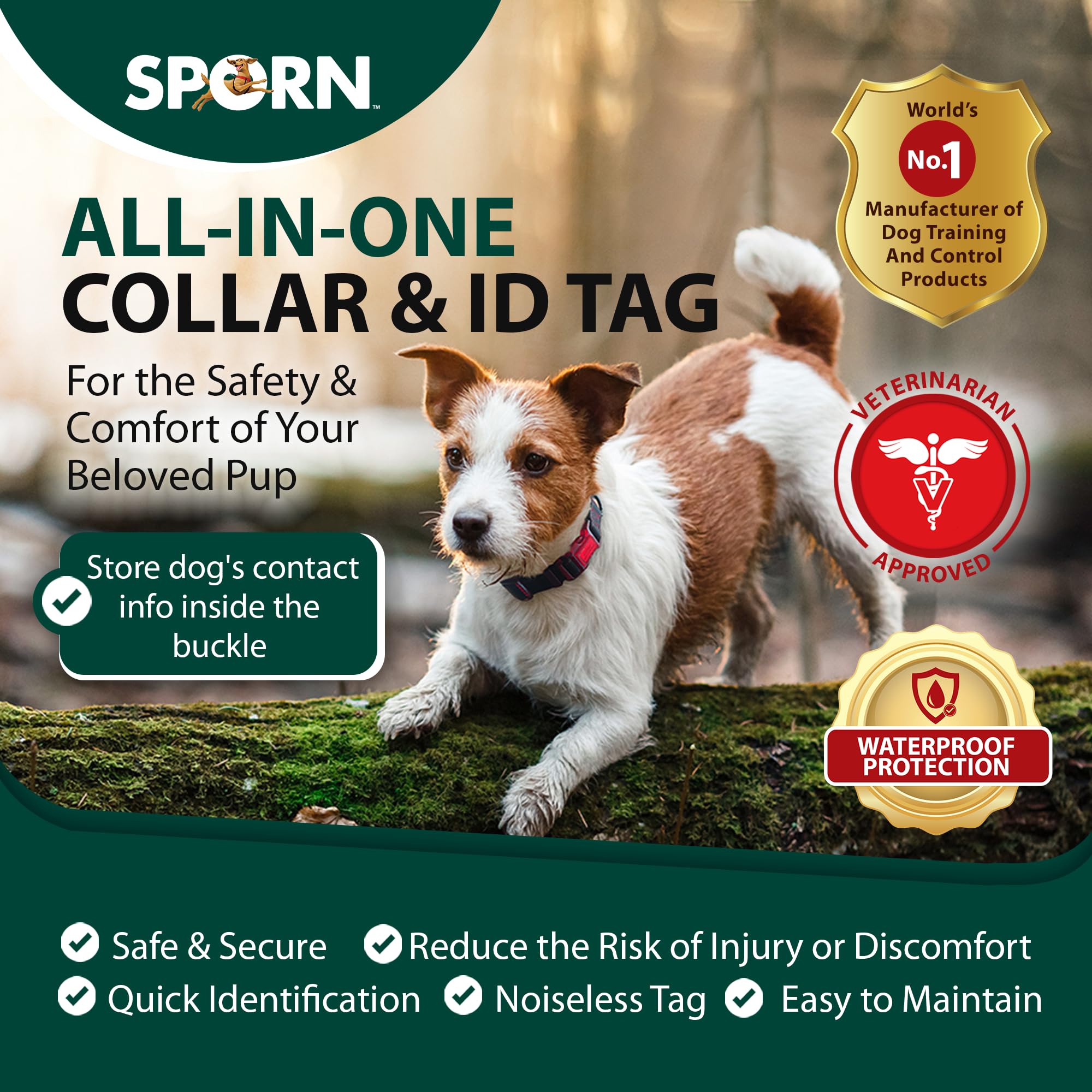 Sporn Dog Id Collar For Small Dogs, Black & Blue Small Dog Collar Made Of Nylon With Contrasting Colored Stitiching, Dog Collars