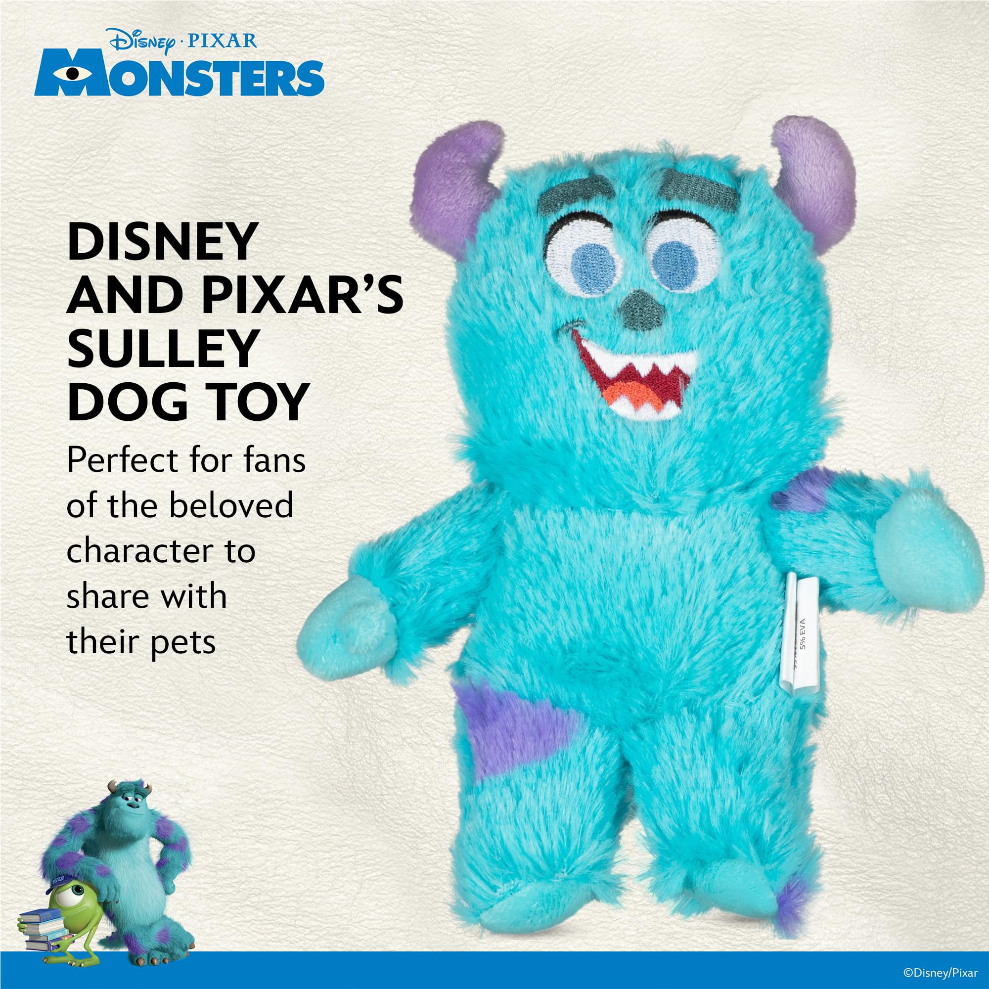 Disney For Pets Sulley Plush Dog Toy 6In | Plush Toy For Dogs Inspired By Sulley From Pixar'S Monsters, Inc. With Squeaker