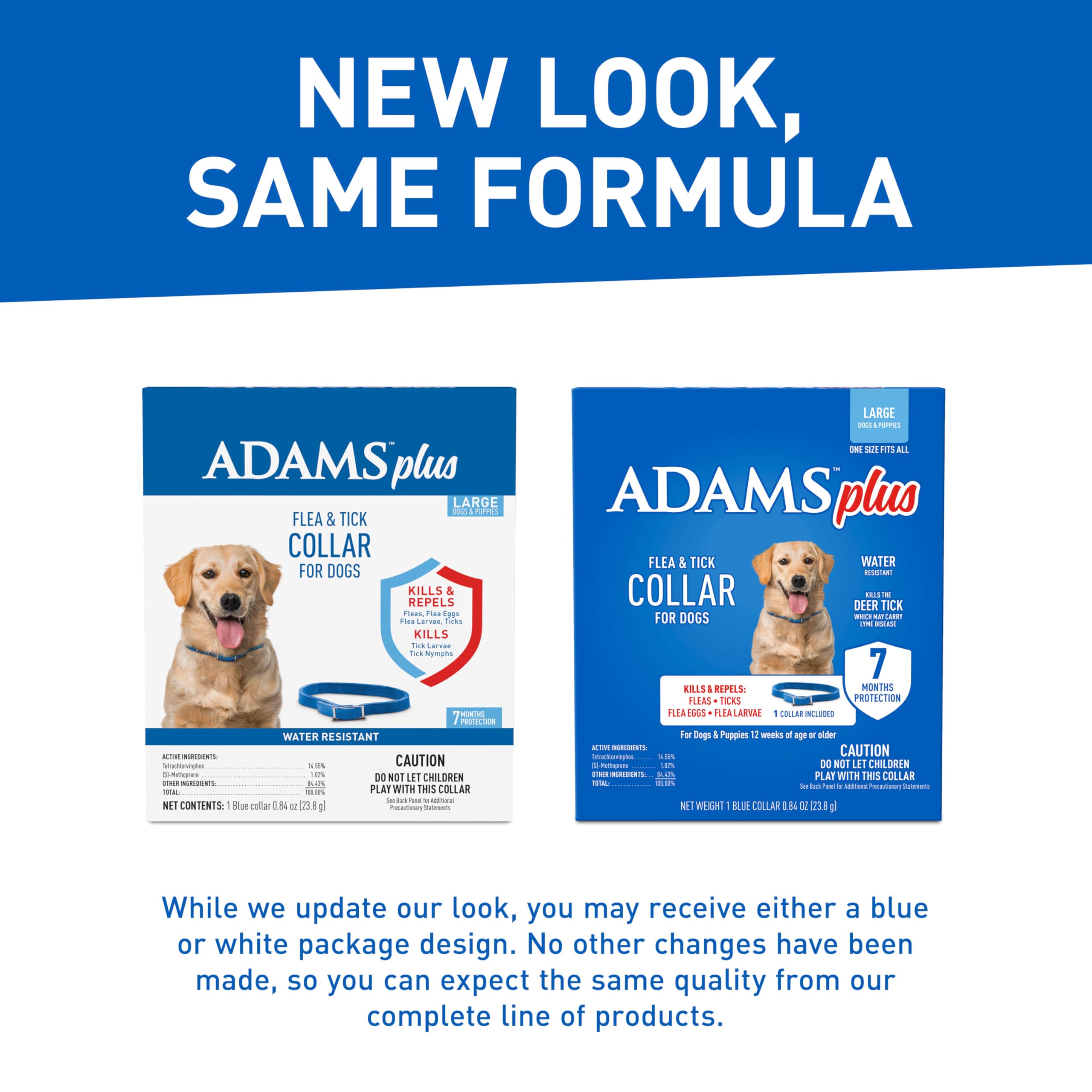 Adams Plus Flea & Tick Collar For Dogs, 7-Month Protection, Adjustable Collar Fits Large Dogs & Puppies, Kills & Repels Fleas, Flea Eggs, Flea Larvae And Ticks, Kills Tick Larvae And Tick Nymphs, Blue