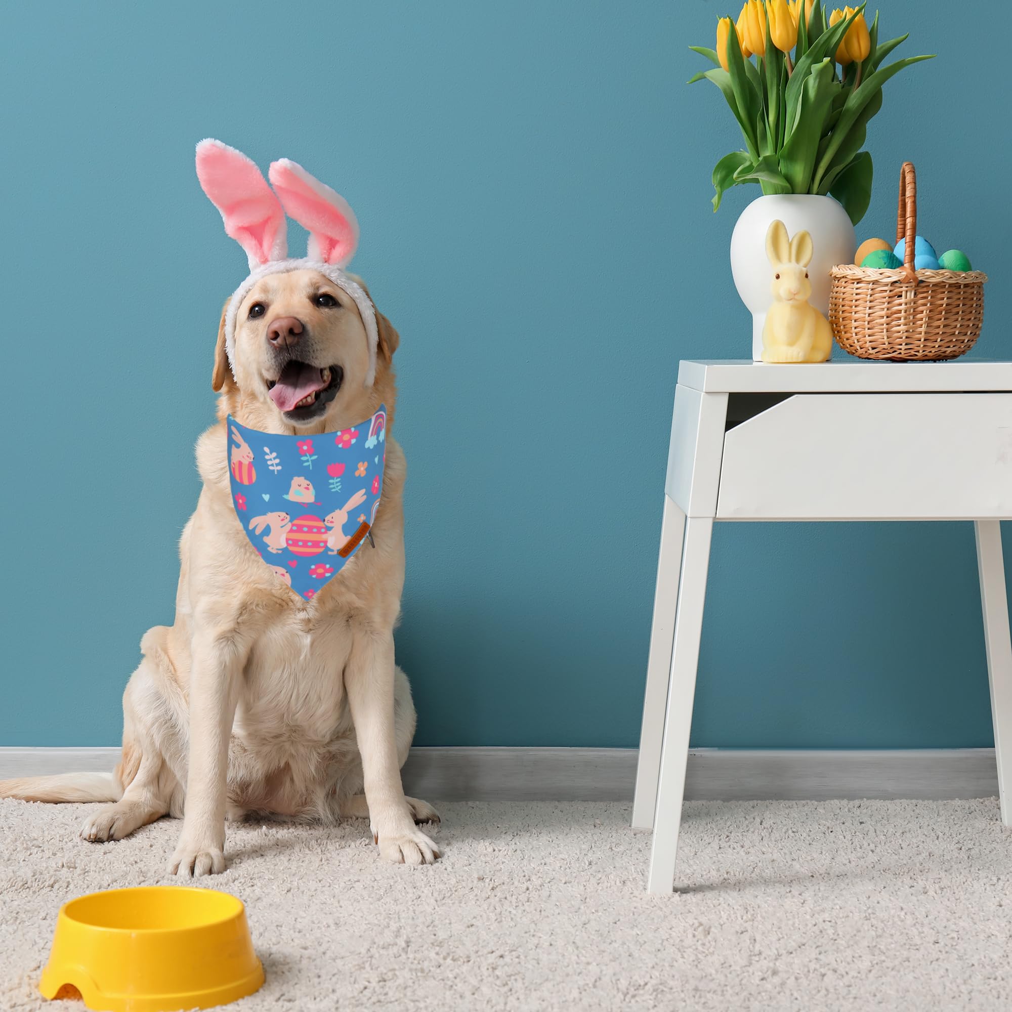 ADOGGYGO Easter Dog Bandanas, Rabbit Carrot Pet Scarf, Multi Size Offered, Orange Blue Easter Bandana for Medium Large Dogs Pets