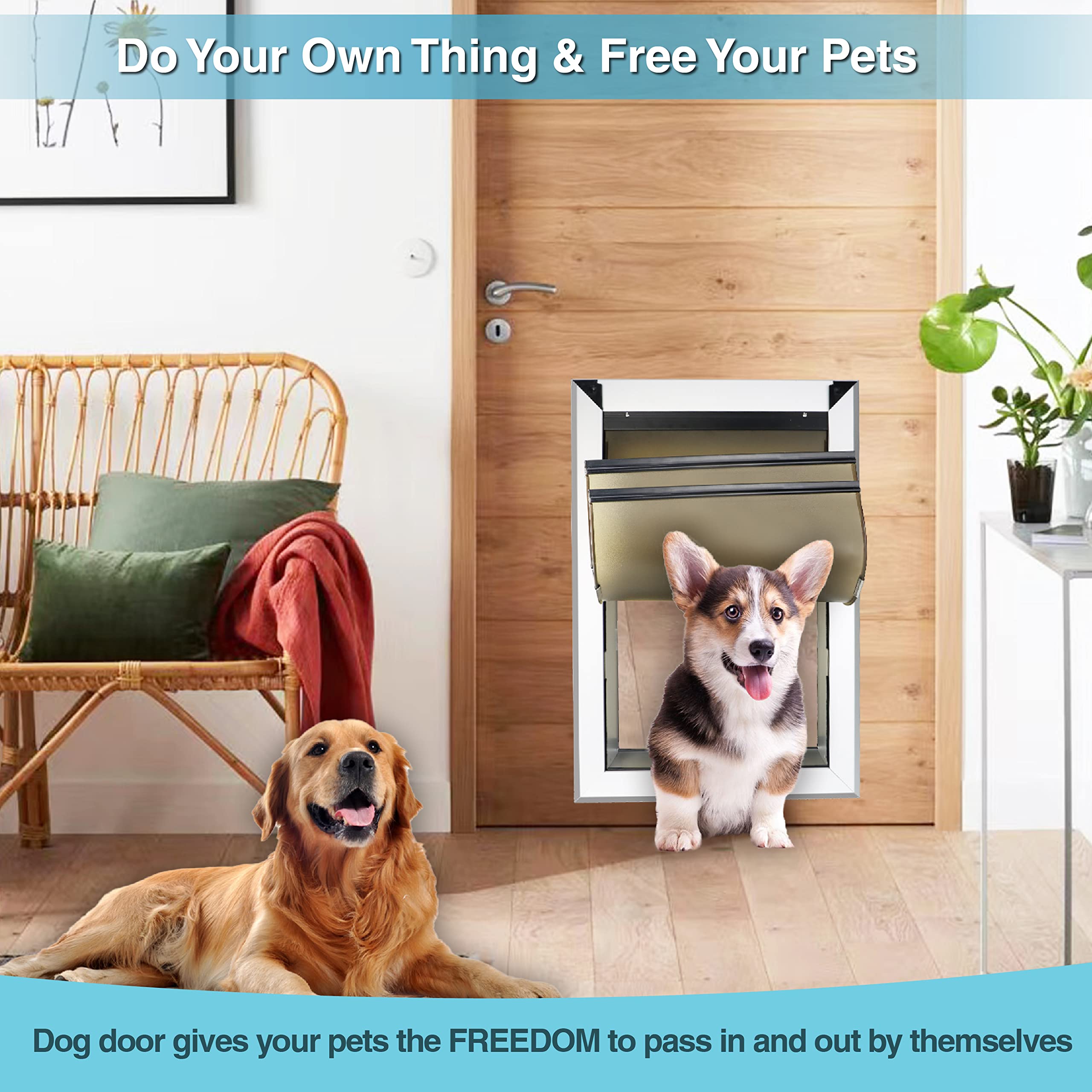 Haniml Extra Large Dog Door For Walls Heavy Duty Aluminum Doggy Door With Telescoping Tunnel Energy Efficient Double Flaps Pet D