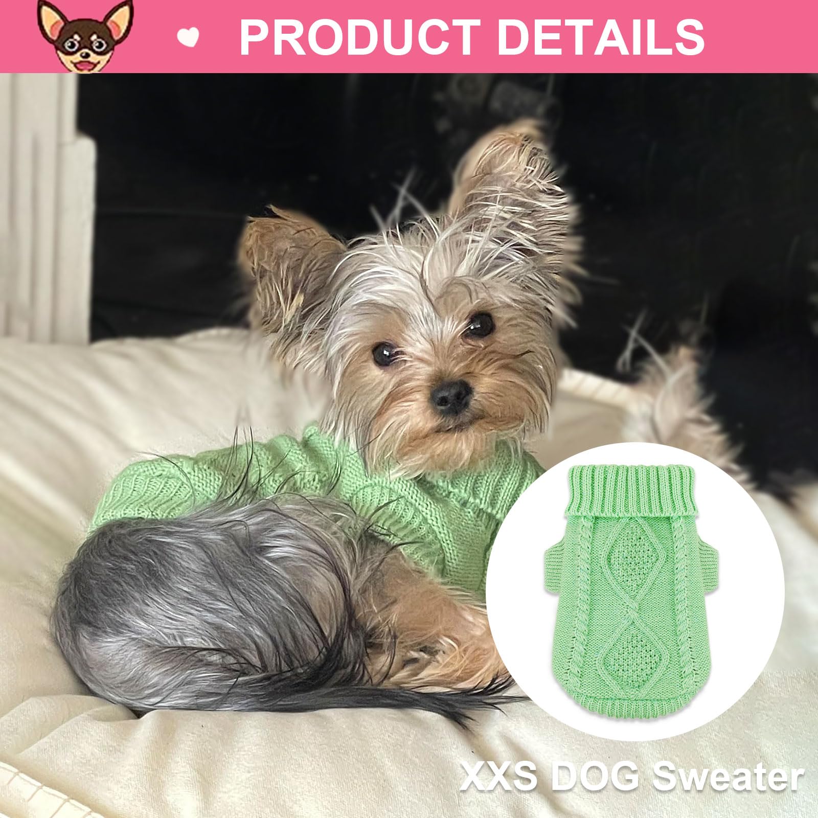 2 Pieces Dog Sweater For Small Dogs Girl Chihuahua Clothes, Spring Winter Cute Knitwear Turtleneck Thick Warm Clothing For Yorki