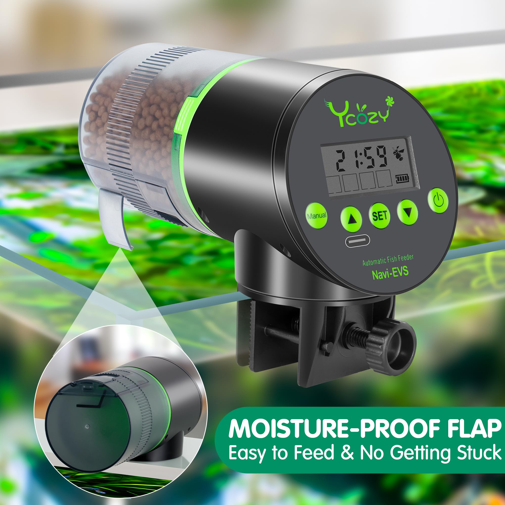 Ycozy Automatic Fish Feeder Rechargeable with Type-C Cable Fish Feeder Automatic Dispenser for Vacation Small Tank/Betta/Turtle