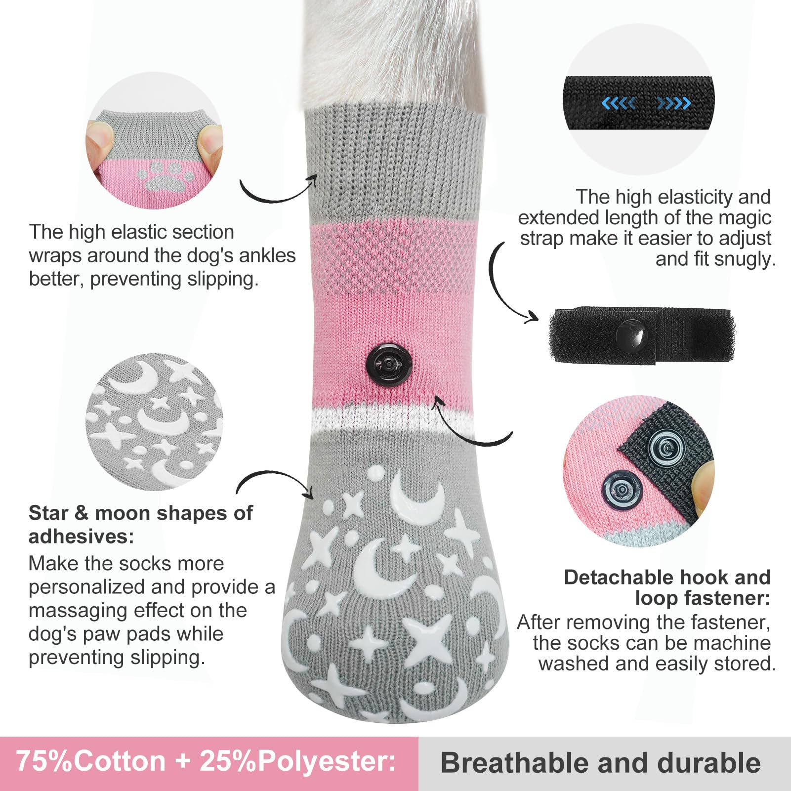 BEAUTYZOO Dog Socks to Prevent Licking Paws, Reflective Dog Socks for Hardwood Floors Anti Slip, Dog Shoes for Hot Pavement, Sma